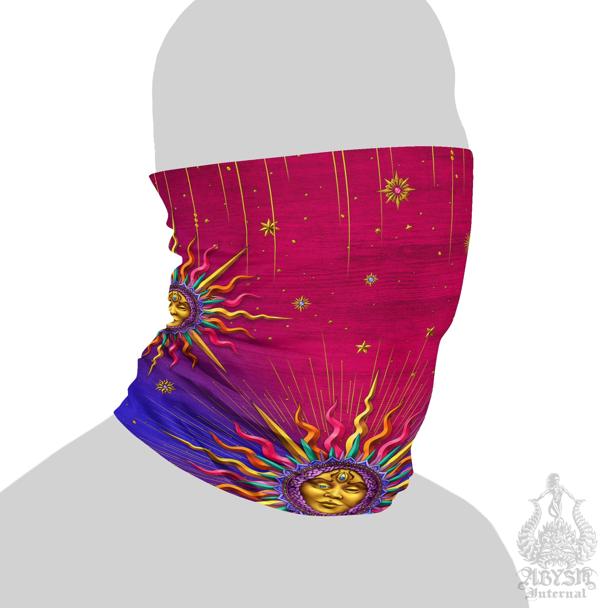 Psy Neck Gaiter, Colorful Tarot Arcana Sun Face Mask, Boho Printed Head Covering, Indie Outfit - Abysm Internal