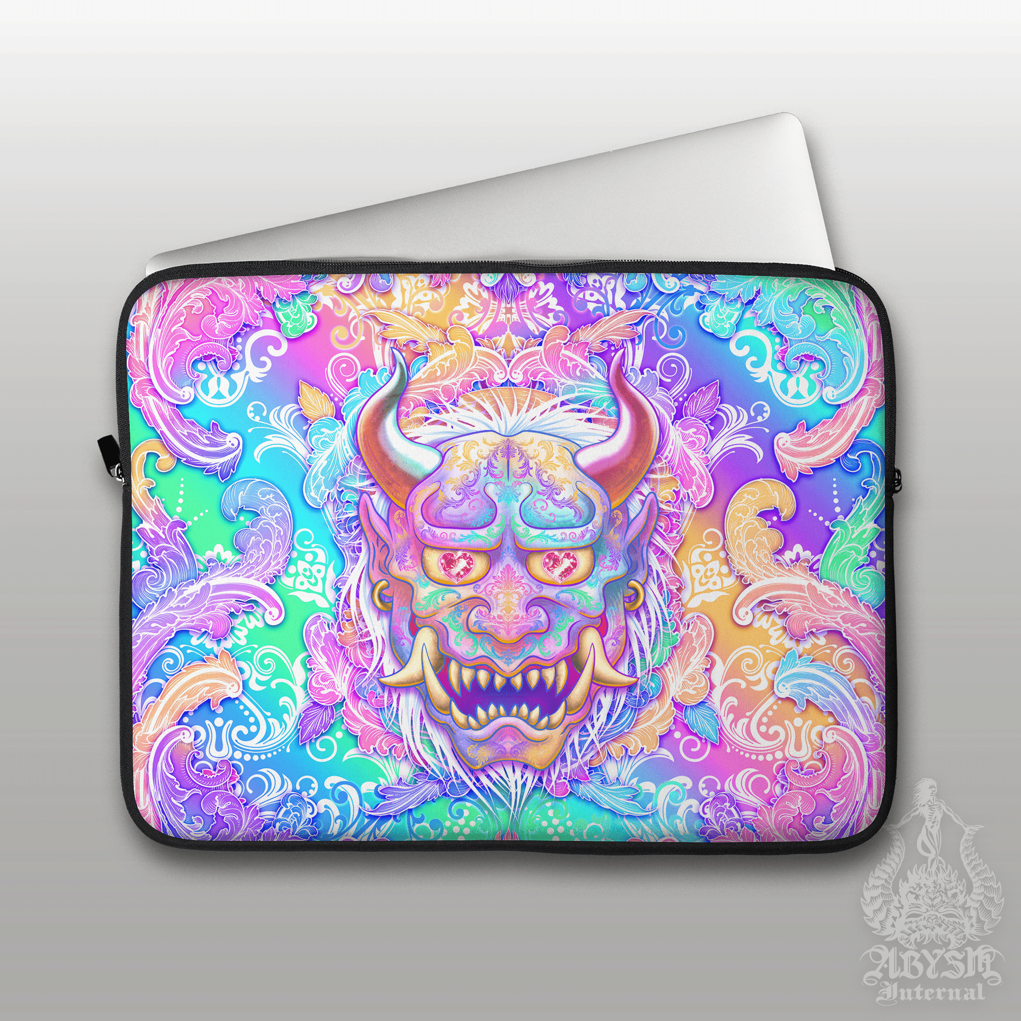 Psychedelic Oni Laptop Case – Harajuku Pastel Aesthetic Japanese Demon, 13" & 15", Fantasy Art, Printed Padded Soft Sleeve - Abysm Internal