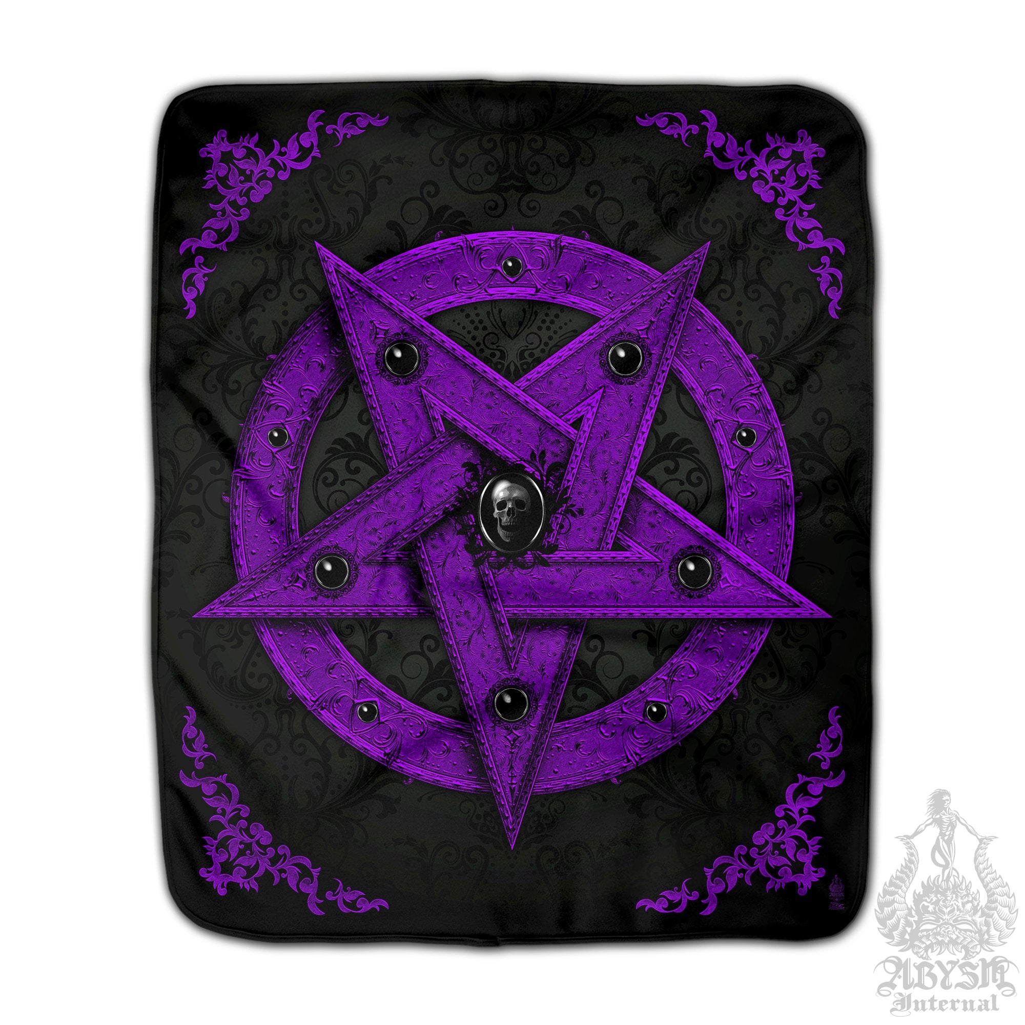Purple Pentagram, Pastel Goth Sherpa Fleece Throw Blanket, Satanic, Occult & Gothic Home Decor, Witchy Gift - Black - Abysm Internal