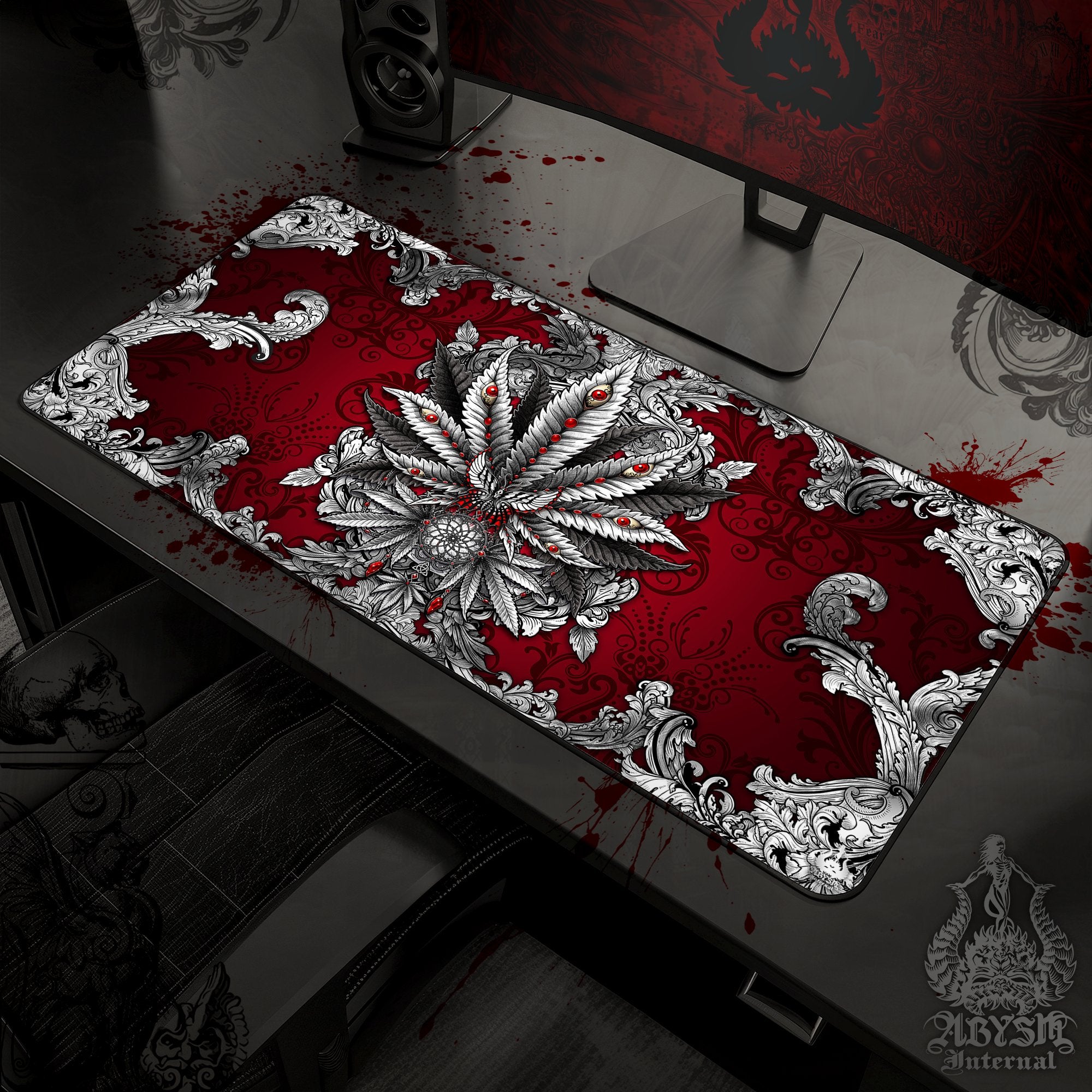Silver Weed Mouse Pad, Cannabis Gaming Desk Mat, 420 Workpad, Marijuana Table Protector Cover, Art Print - Abysm Internal