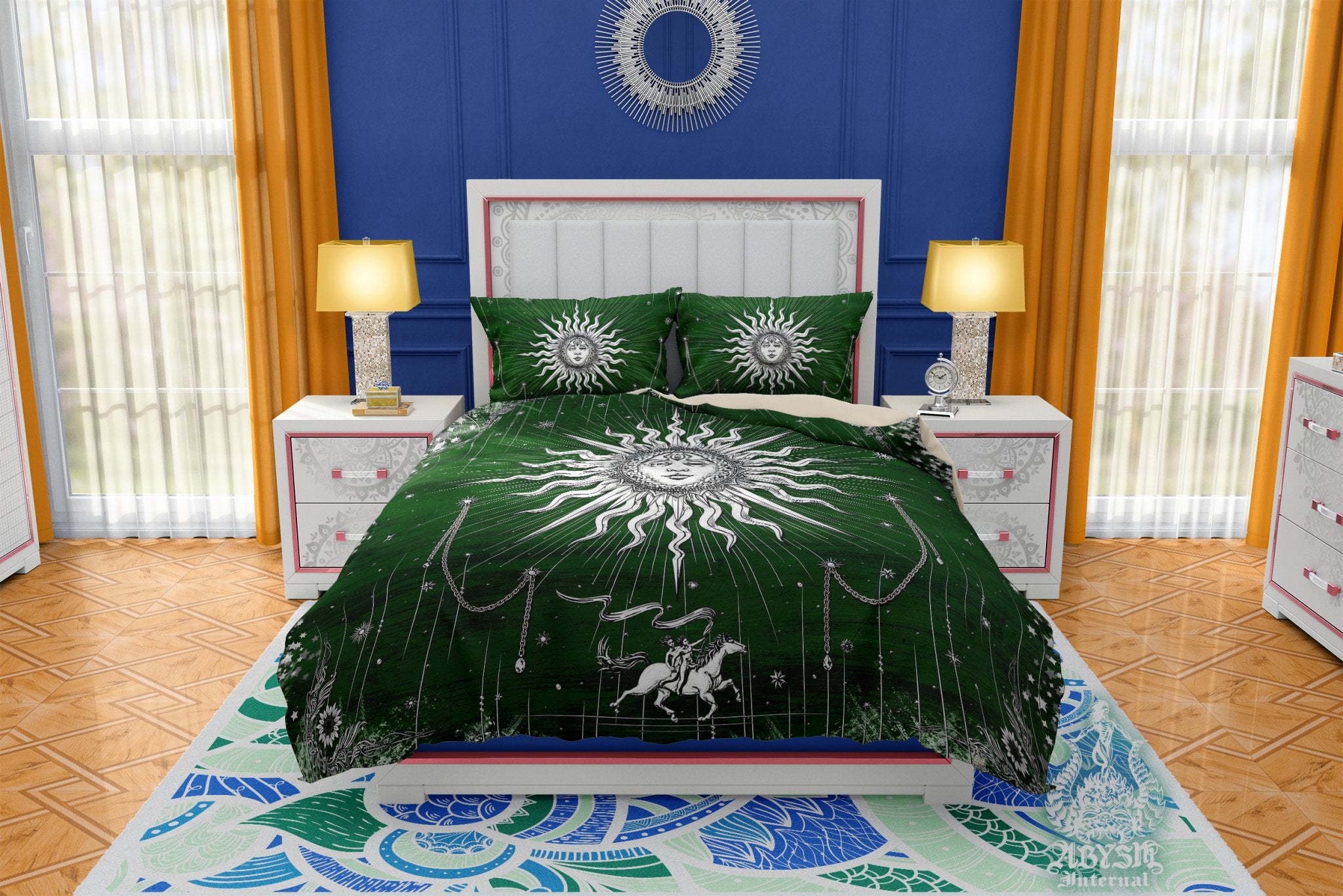 Sun Duvet Cover, Bed Covering, Boho Comforter, Indie Bedroom Decor King, Queen & Twin Bedding Set - Esoteric Tarot Arcana Art, Paper White and 6 Colors - Abysm Internal