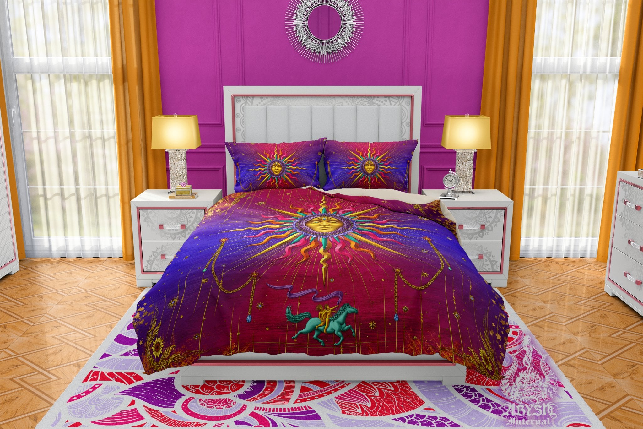 Sun Duvet Cover, Bed Covering, Esoteric Comforter, Boho Bedroom Decor King, Queen & Twin Bedding Set - Tarot Arcana Art, Psy - Abysm Internal