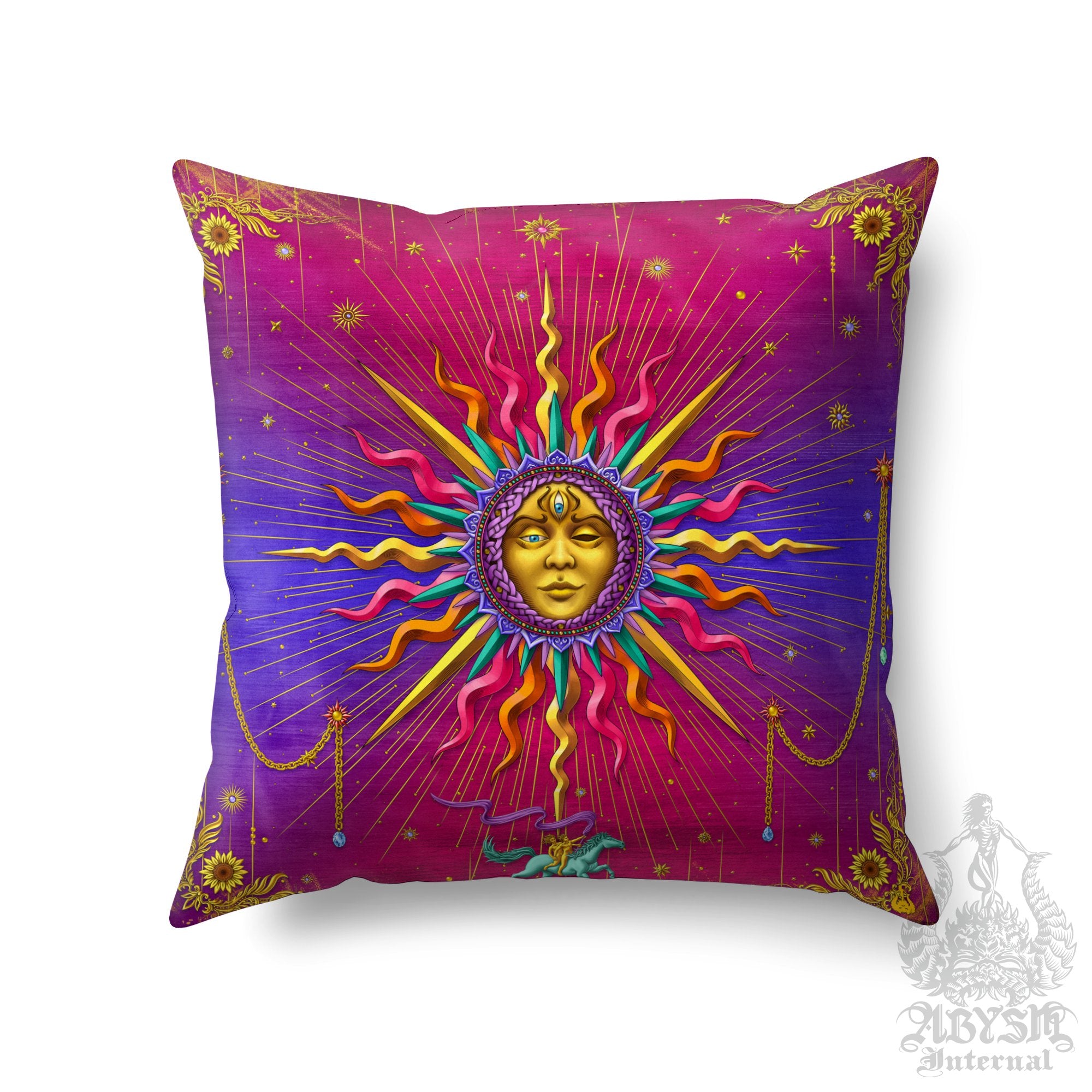Sun Throw Pillow, Indie Decorative Accent Pillow, Square Cushion Cover, Arcana Tarot Art, Boho Home, Magic & Fortune Room Decor - Psy - Abysm Internal