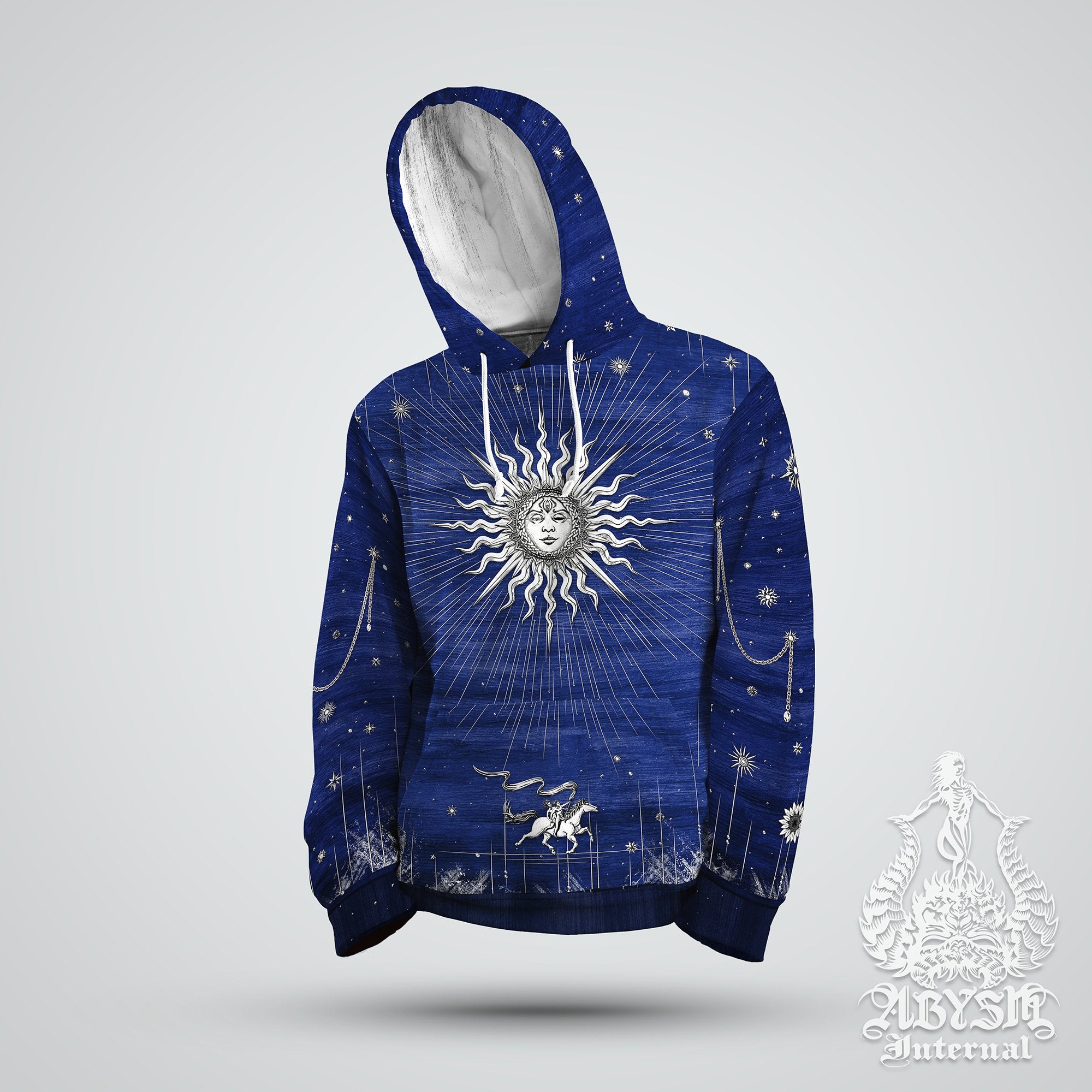 Tarot Sun Hoodie, Magic Arcana Pullover, Indie Sweater, Esoteric Street Outfit, Positive Streetwear, Boho Clothing, Unisex - White and 6 Colors - Abysm Internal