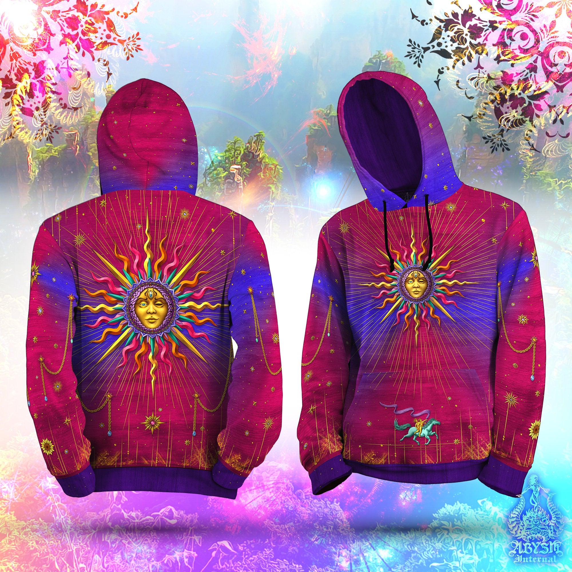 The Sun Hoodie, Boho Outfit, Tarot Arcana Pullover, Indie Sweater, Esoteric Street Festival, Magic Streetwear, Colorful Psy Clothing, Unisex - Abysm Internal