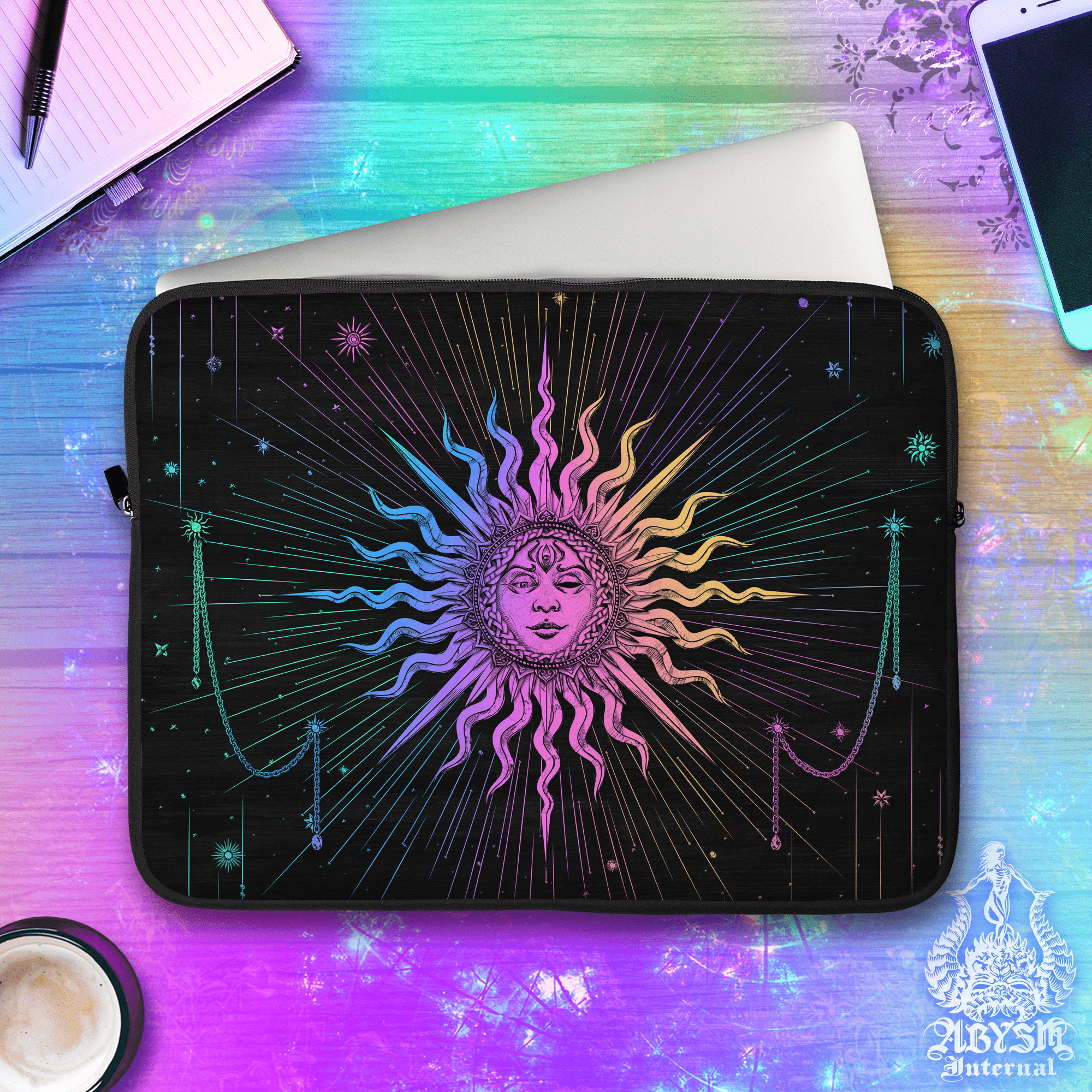 The Sun Laptop Case – Tarot Arcana, Witch Gift, Dark Pastel, 13" & 15", Esoteric Art, Printed Padded Soft Sleeve - Abysm Internal