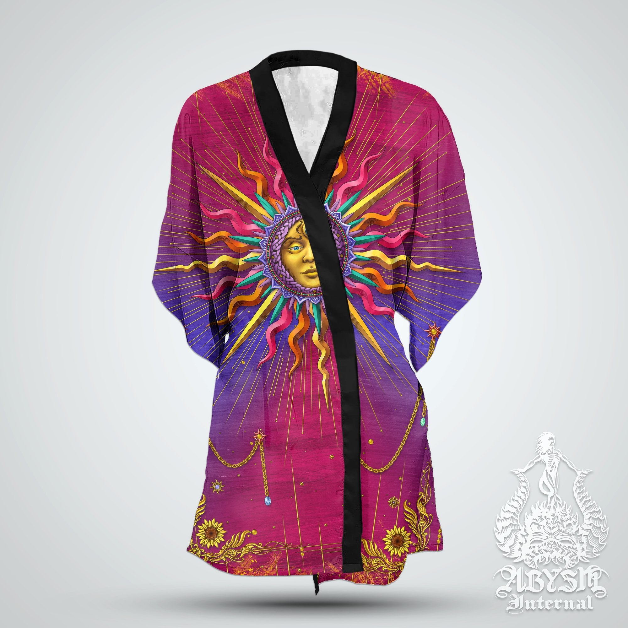 The Sun Short Kimono Robe, Trippy Beach Party Outfit, Tarot Arcana Coverup, Psychedelic Summer Festival, Rave Clothing, Unisex - Psy - Abysm Internal