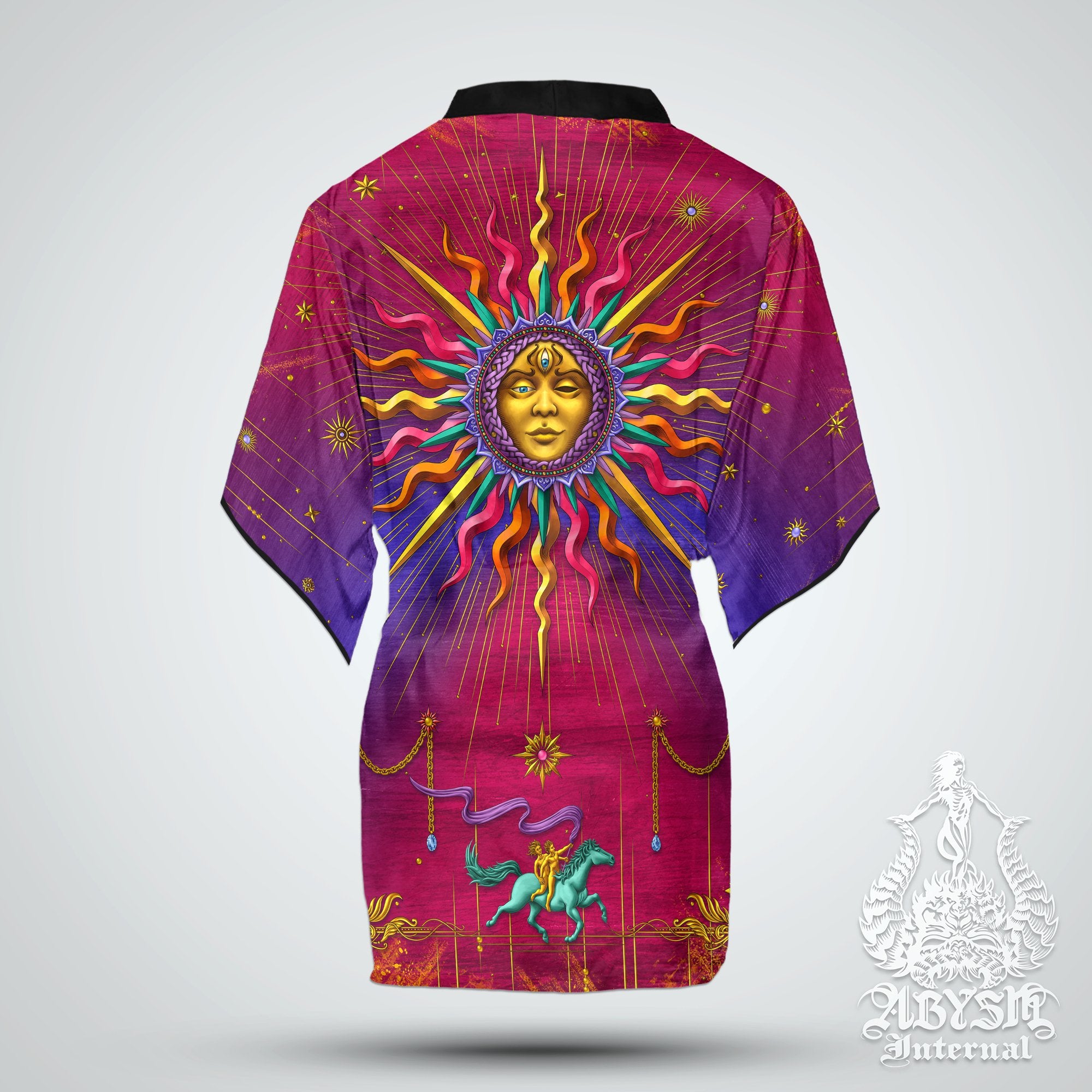 The Sun Short Kimono Robe, Trippy Beach Party Outfit, Tarot Arcana Coverup, Psychedelic Summer Festival, Rave Clothing, Unisex - Psy - Abysm Internal