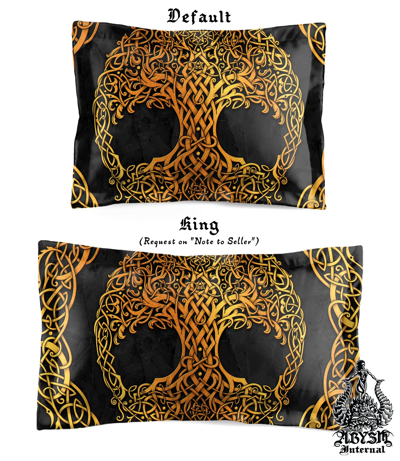 Tree of Life Bed Cover, Indie Bedding Set, Comforter or Duvet, Witchy Bedroom Decor King, Queen & Twin Size - Celtic, Gold and 3 Colors: Green, Purple, Black - Abysm Internal