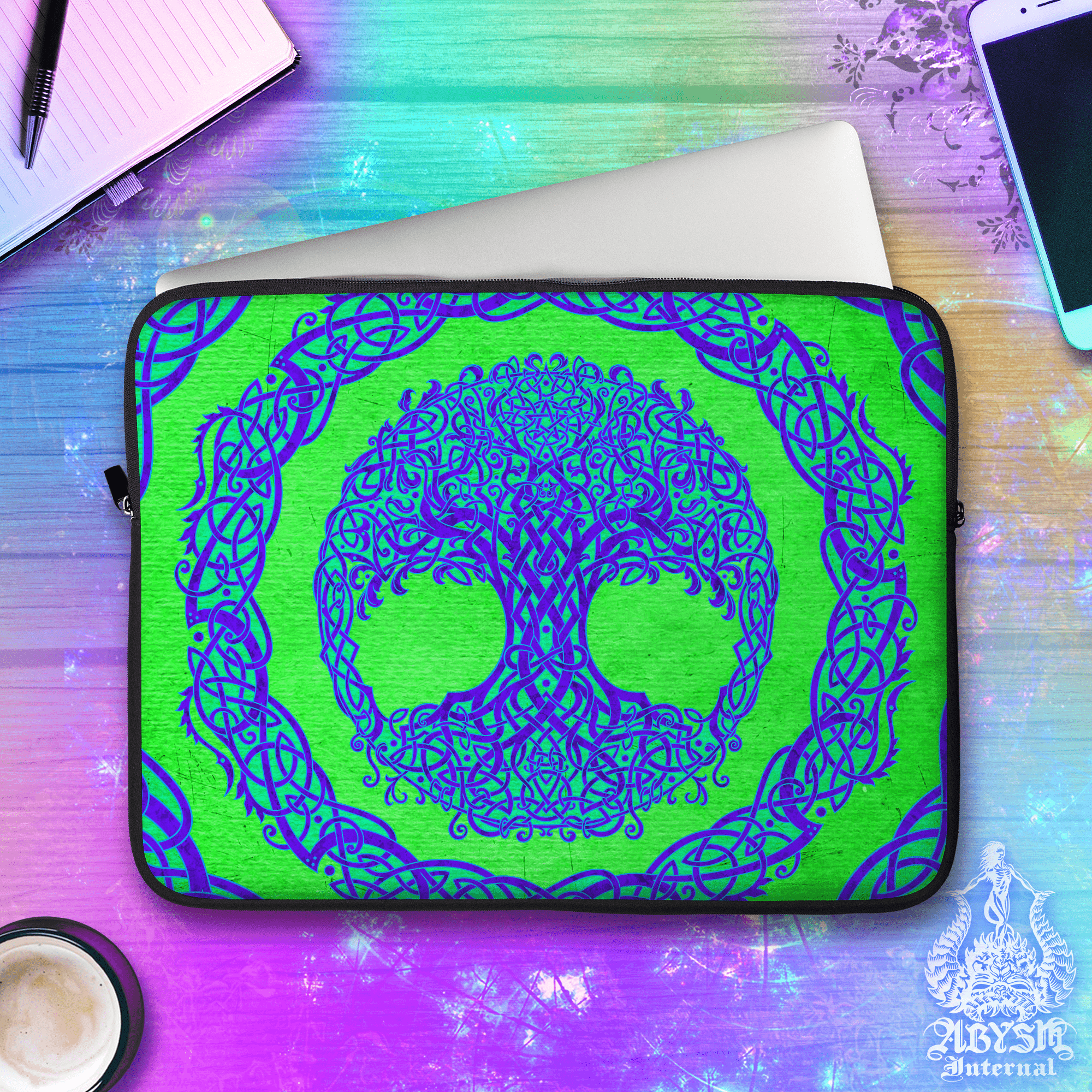 Tree of Life Laptop Case – Pagan Art, Psy, 13" & 15", Celtic Knotwork, Printed Padded Soft Sleeve - Abysm Internal