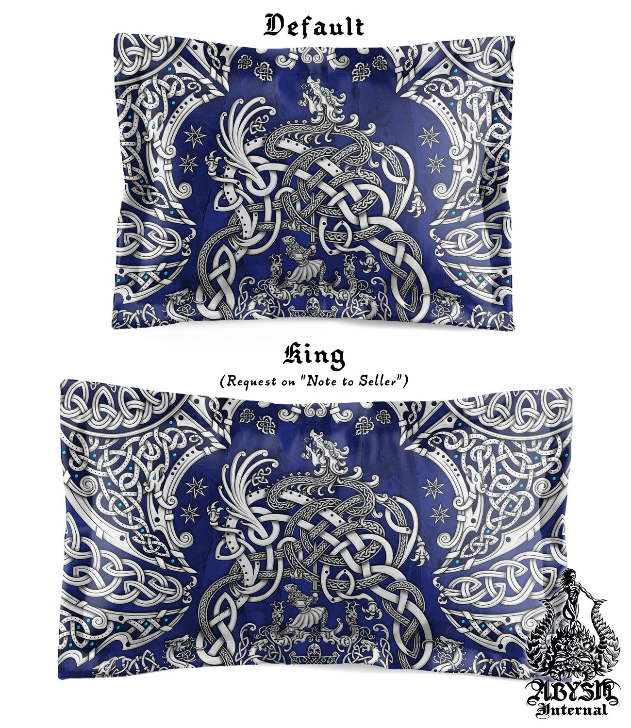 Viking Bedding Set, Comforter or Duvet, Nordic Bed Cover and Bedroom Decor, Sigurd kills Dragon Fafnir, King, Queen & Twin Size - White and 3 Colors: Red, Black, Blue - Abysm Internal