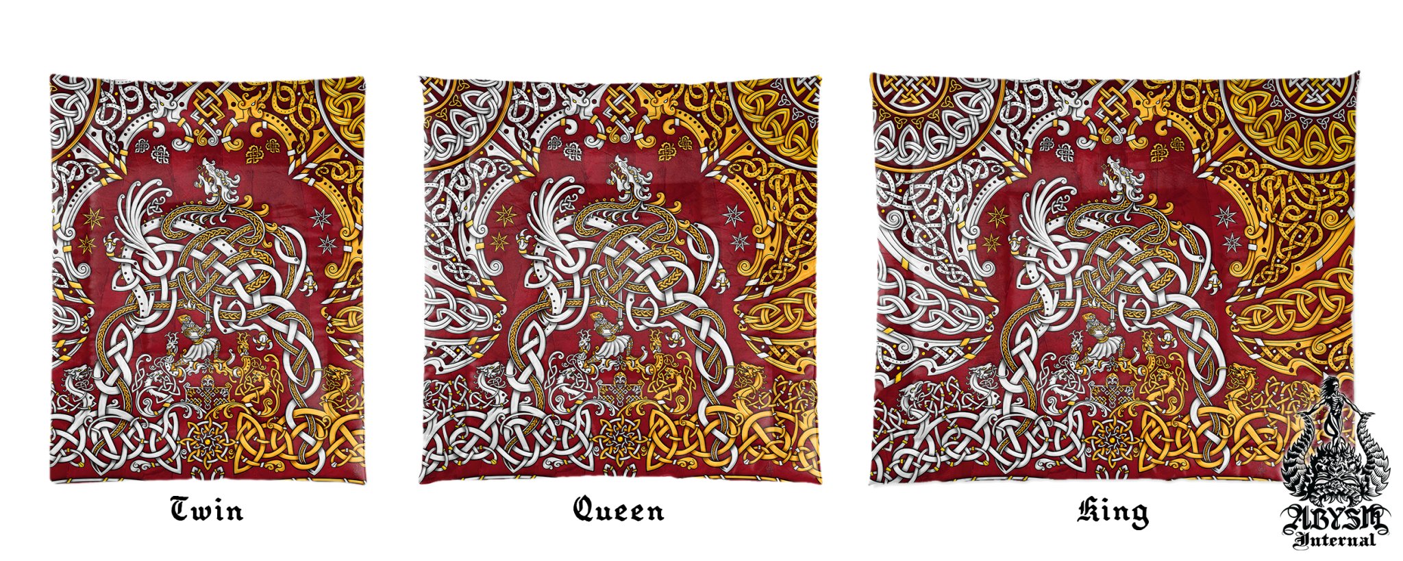 Viking Bedding Set, Comforter or Duvet, Norse Bed Cover and Bedroom Decor, Sigurd kills Dragon Fafnir, King, Queen & Twin Size - Gold 3 Colors: Black, Red, Blue - Abysm Internal