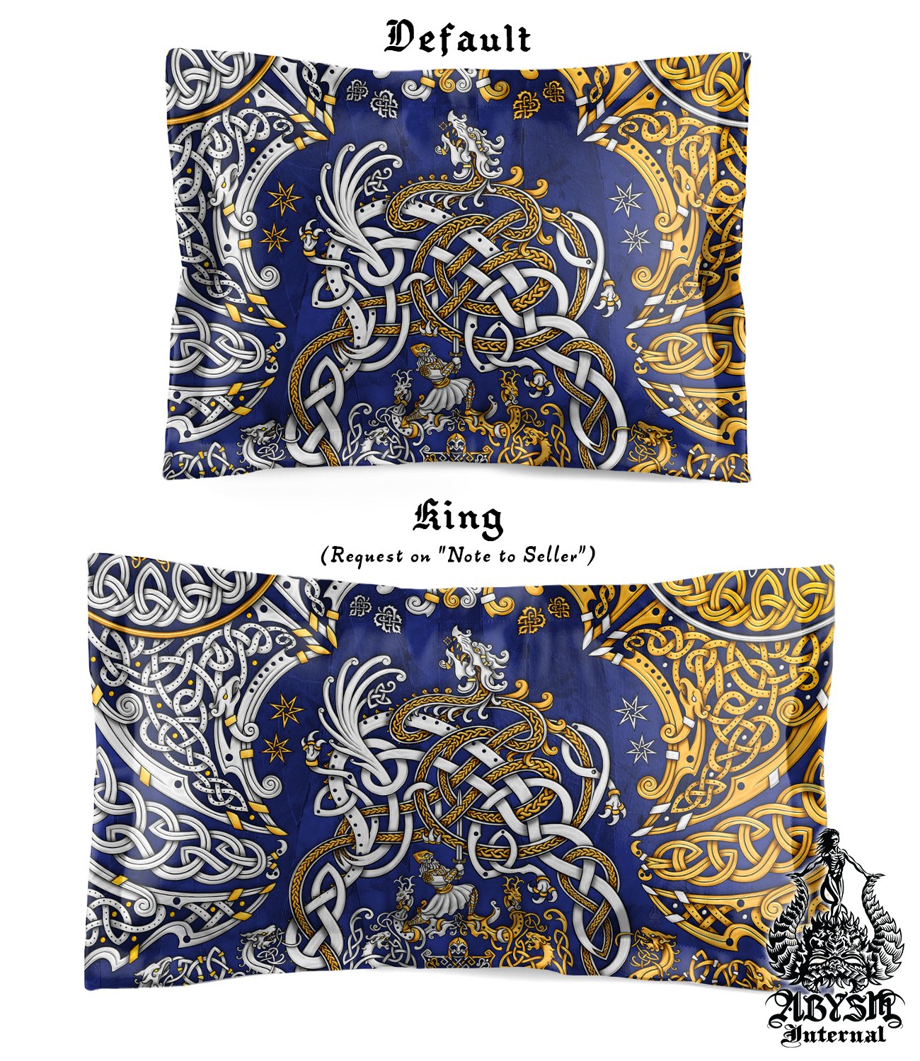 Viking Bedding Set, Comforter or Duvet, Norse Bed Cover and Bedroom Decor, Sigurd kills Dragon Fafnir, King, Queen & Twin Size - Gold 3 Colors: Black, Red, Blue - Abysm Internal