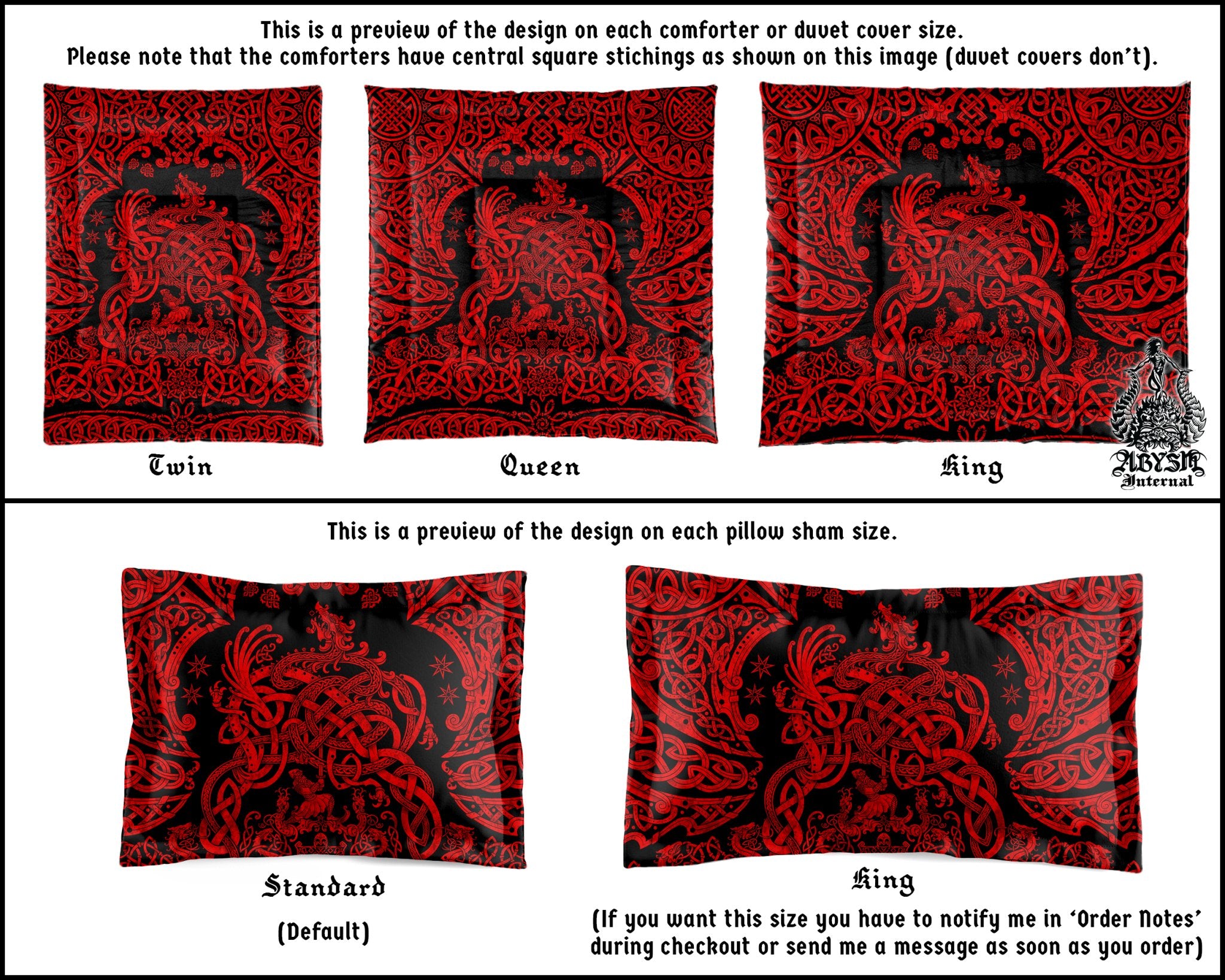 Viking Comforter or Duvet, Black and Red Bed Cover, Norse Bedroom Decor, Nordic Art, Sigurd kills Dragon Fafnir, King, Queen & Twin Bedding Set - Abysm Internal