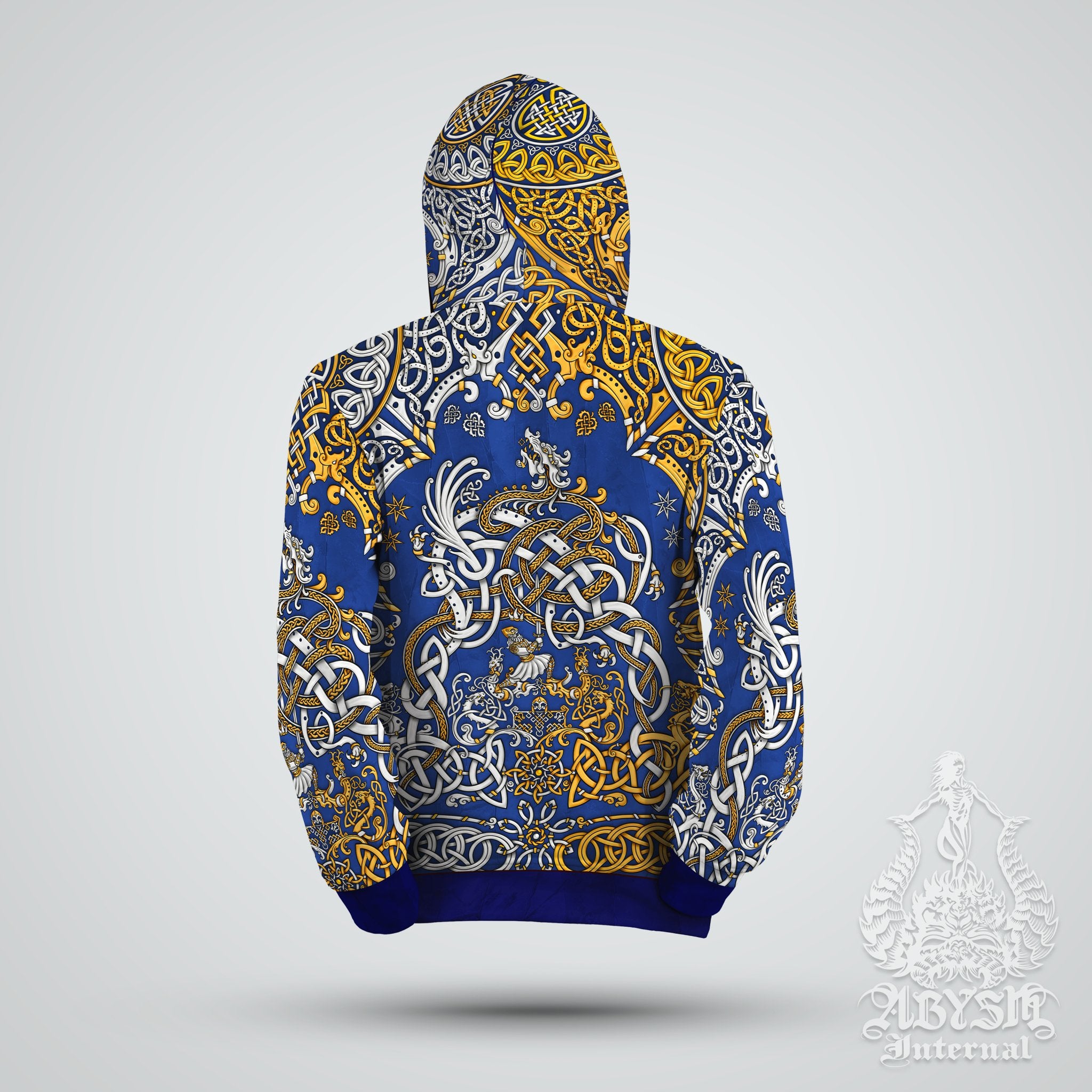 Viking Sweater, Nordic Dragon Pullover, Norse Art Hoodie, Fantasy Street Outfit, Gold Fafnir Streetwear, Alternative Clothing, Unisex - Black, Blue or Red, 3 Colors - Abysm Internal