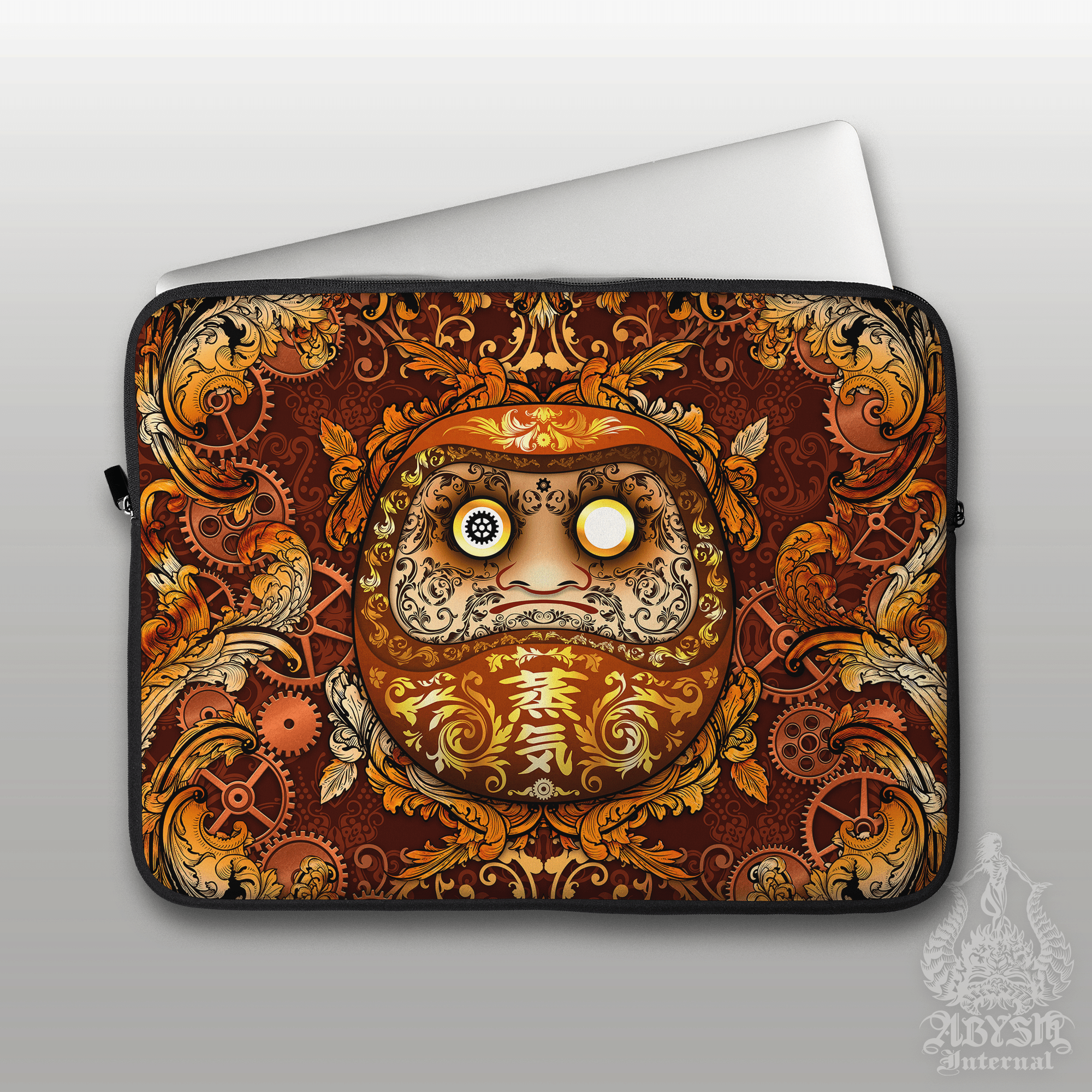 Whimsical Laptop Case – Steampunk Japanese Daruma, 13" & 15", Fantasy Art, Printed Padded Soft Sleeve - Abysm Internal