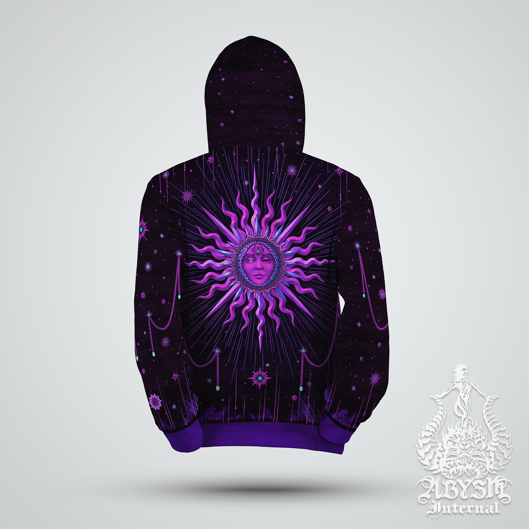 Whimsigoth Sun Hoodie, Witchy Party Outfit, Pastel Goth Sweater, Tarot Arcana, Purple Witch Pullover, Black Streetwear, Alternative Clothing, Unisex - Abysm Internal