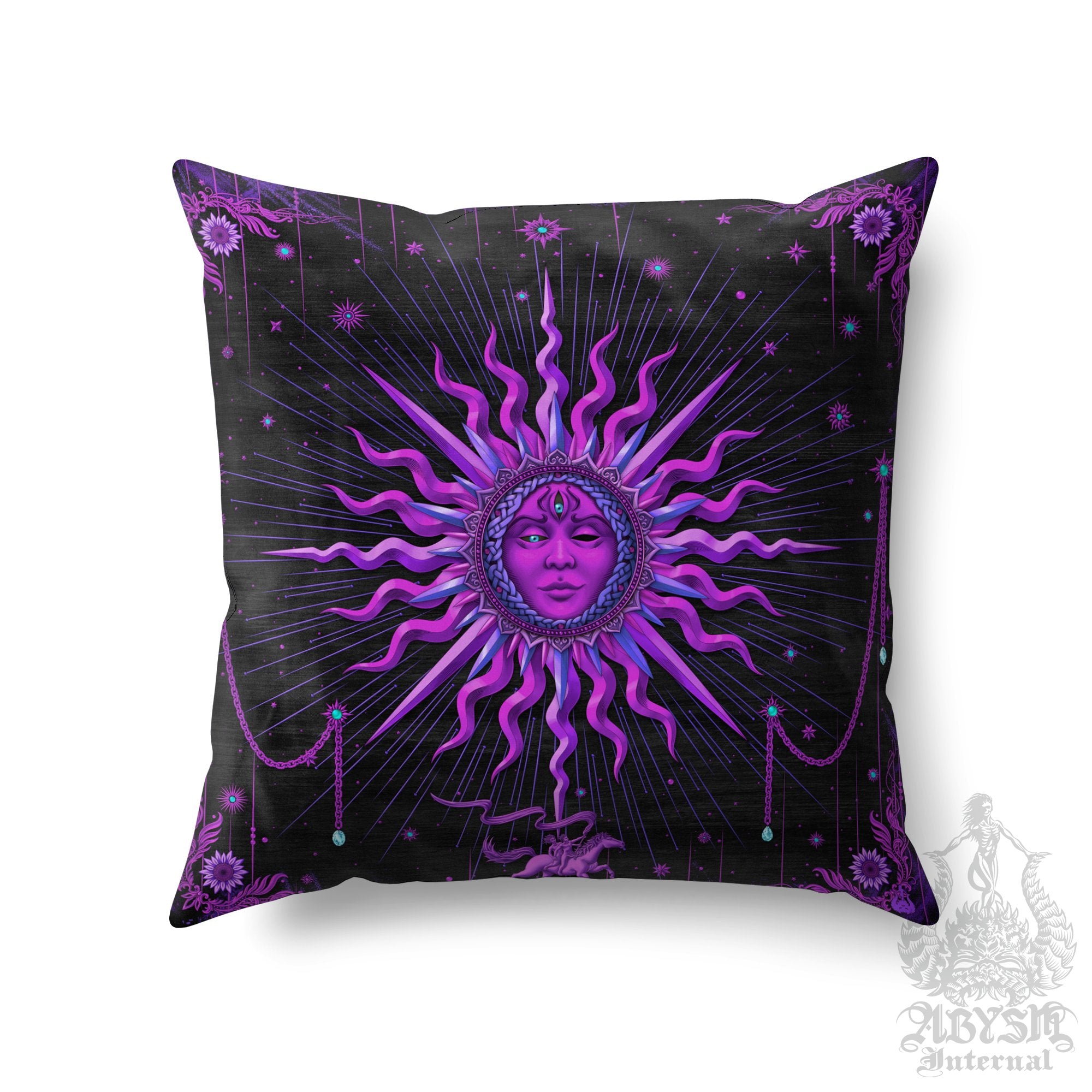 Whimsigoth Throw Pillow, Witchy Decorative Accent Pillow, Purple Sun, Square Cushion Cover, Arcana Tarot Art, Pastel Goth Home, Fortune & Magic Room Decor - Abysm Internal