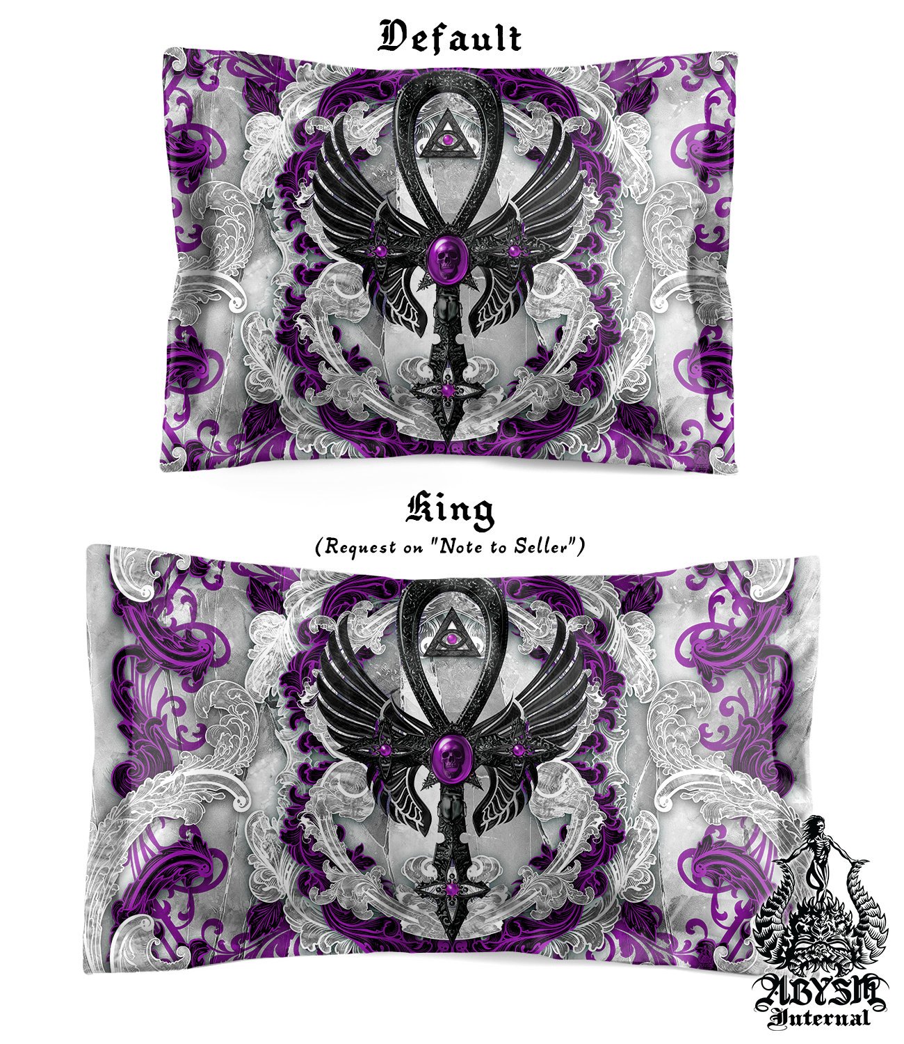 White Goth Comforter or Duvet, Ankh Bed Cover, Gothic Bedroom Decor, King, Queen & Twin Bedding Set - Purple - Abysm Internal