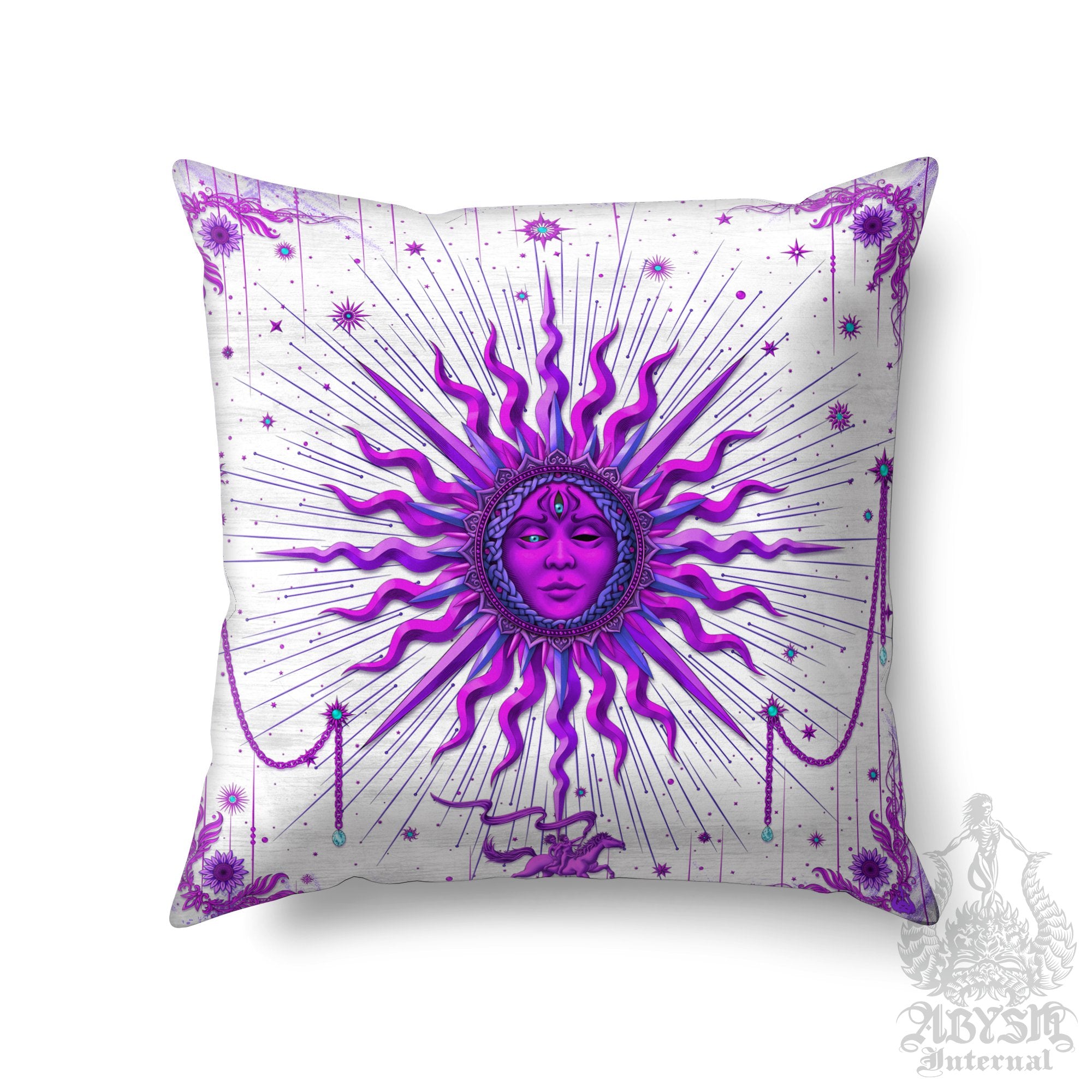 White Goth Throw Pillow, Witch Decorative Accent Pillow, Square Cushion Cover, Purple Sun, Arcana Tarot Art, Witchy Home, Fortune & Magic Room Decor - Abysm Internal
