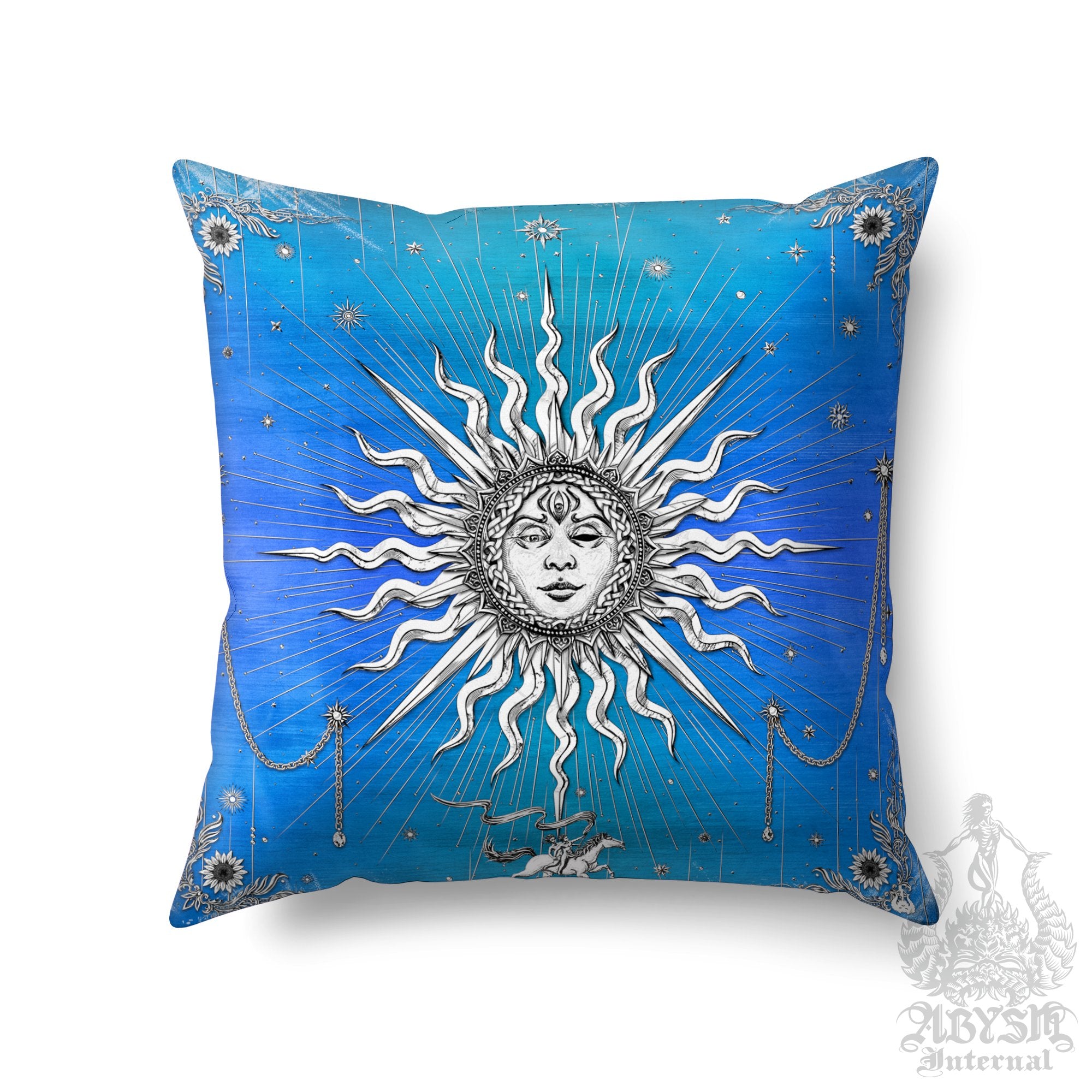 White Sun Throw Pillow, Boho Decorative Accent Pillow, Square Cushion Cover, Arcana Tarot Art, Indie Home, Fortune & Magic Room Decor - Paper, 6 Colors - Abysm Internal