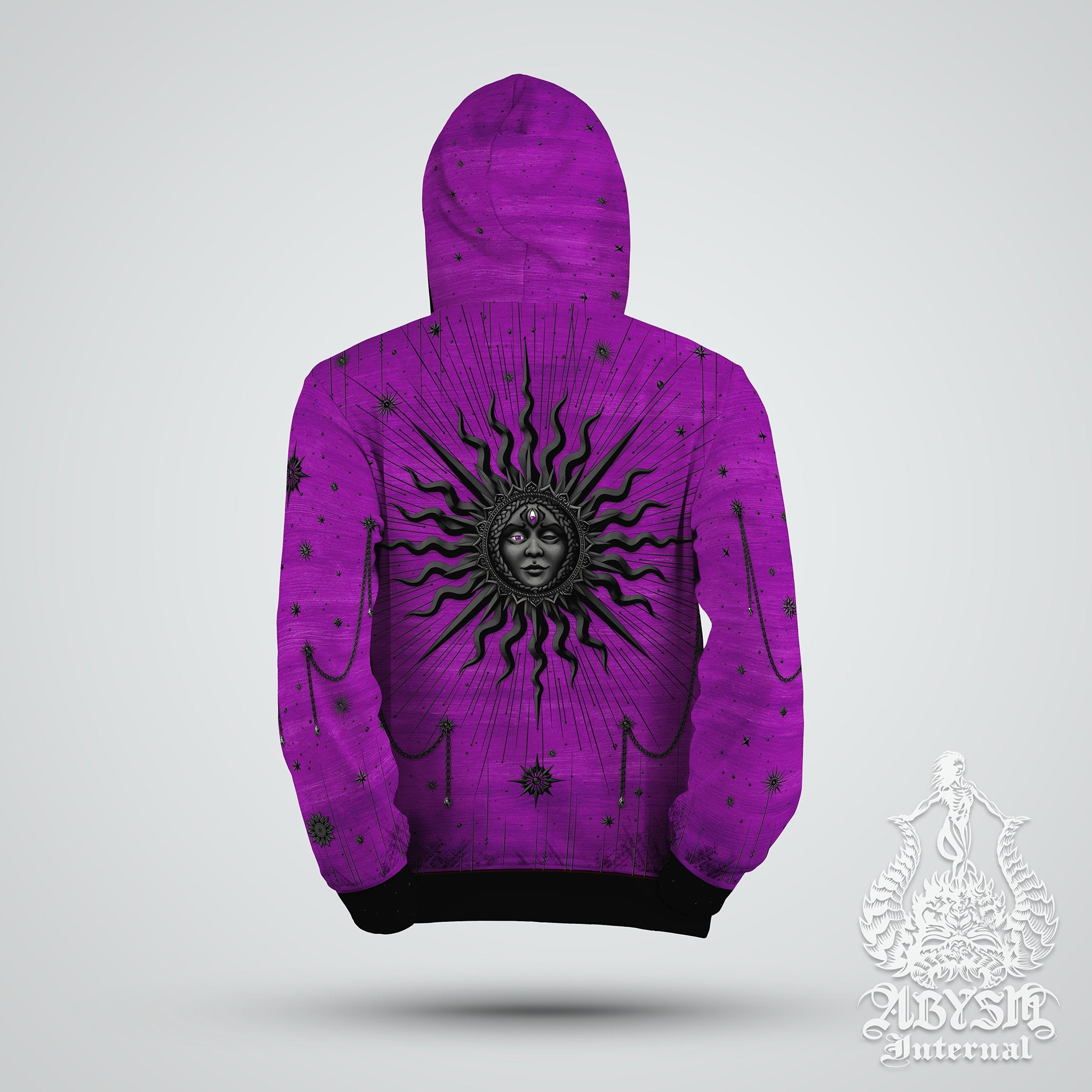 Witch Hoodie, Sun Tarot Arcana Sweater, Pastel Goth Pullover, Witchy Party Outfit, Magic and Esoteric Festival, Purple and Black Clothing, Unisex - Abysm Internal