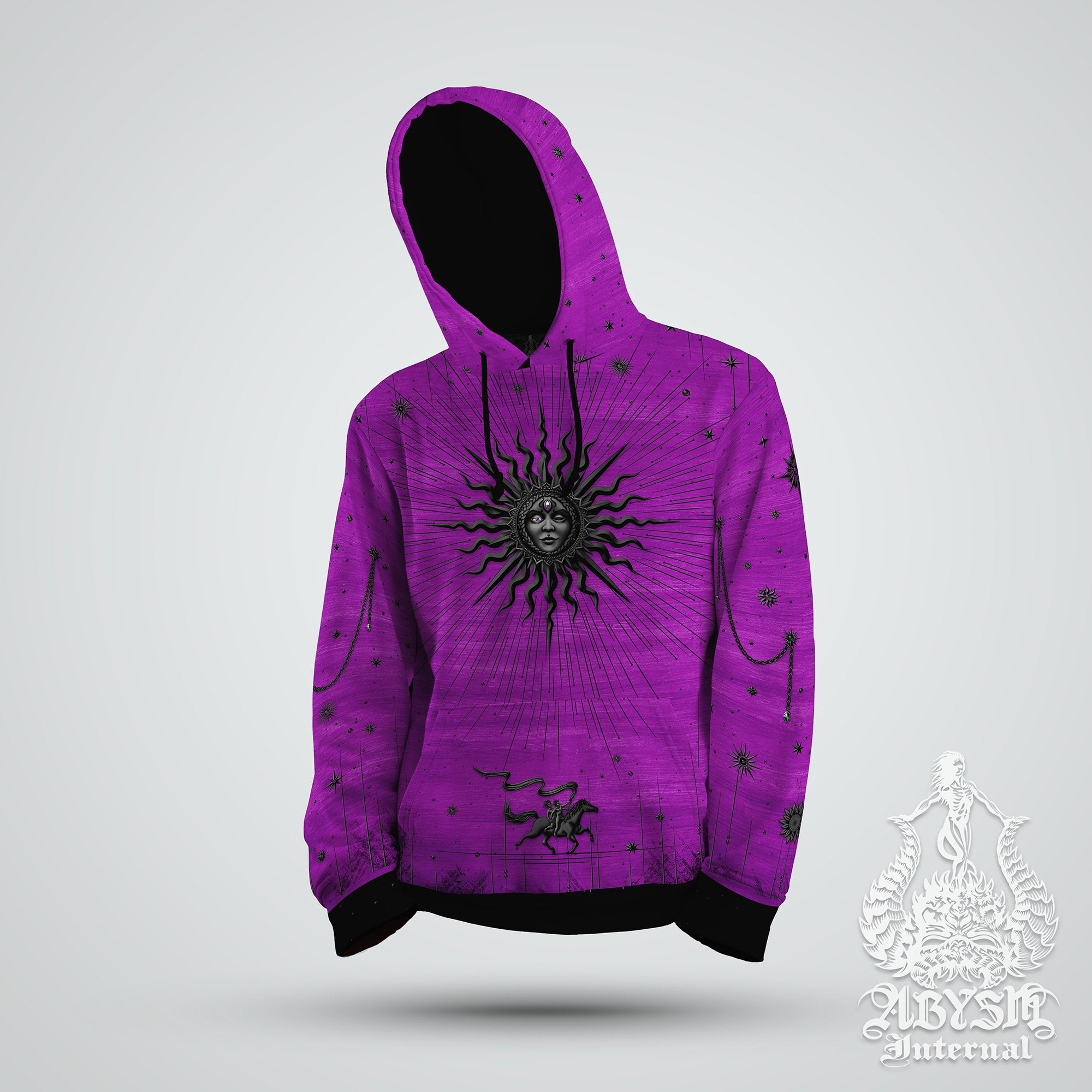 Witch Hoodie, Sun Tarot Arcana Sweater, Pastel Goth Pullover, Witchy Party Outfit, Magic and Esoteric Festival, Purple and Black Clothing, Unisex - Abysm Internal