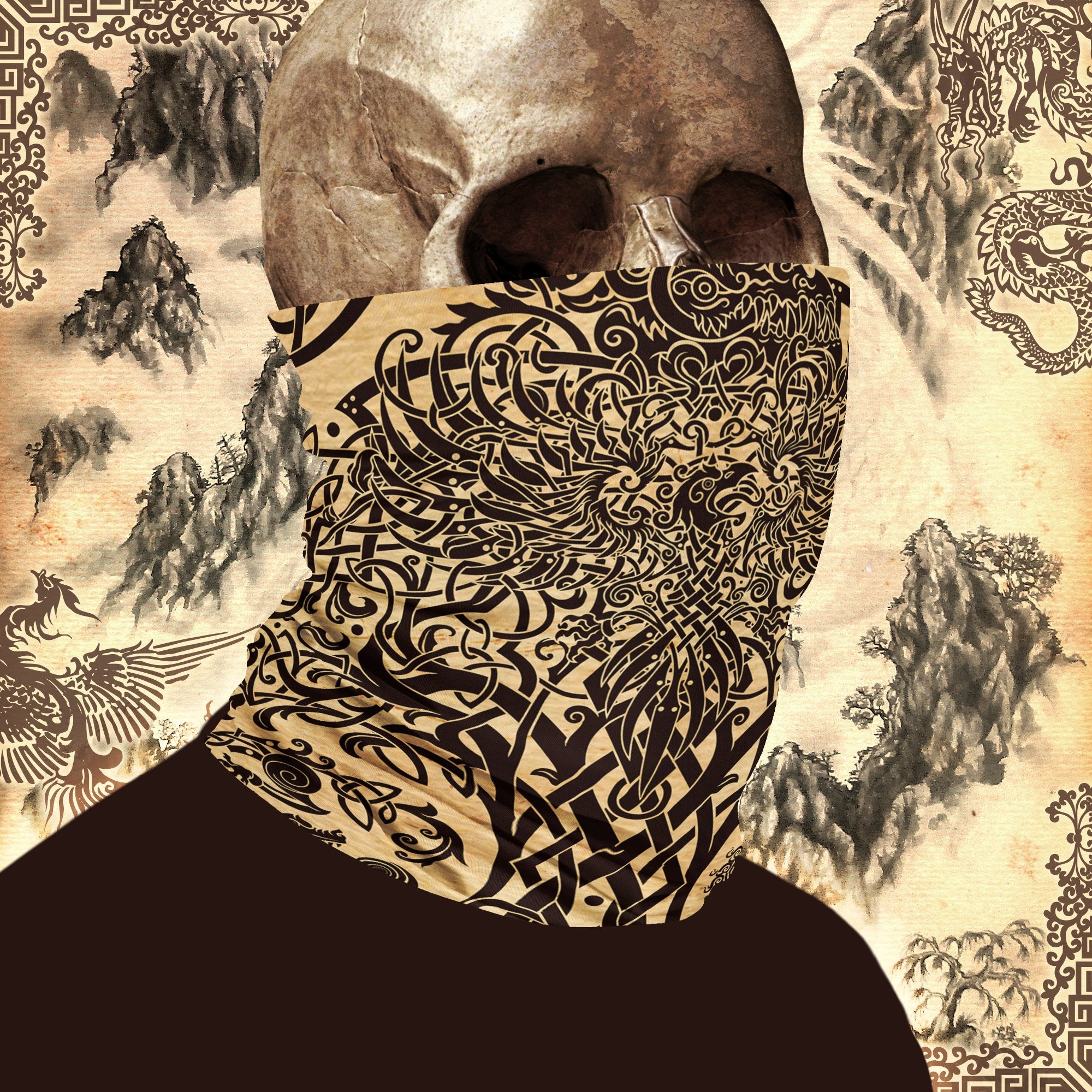 Yggdrasil Neck Gaiter, Face Mask, Printed Head Covering, Viking Tree of Life, Nordic Art - 5 Colors - Abysm Internal