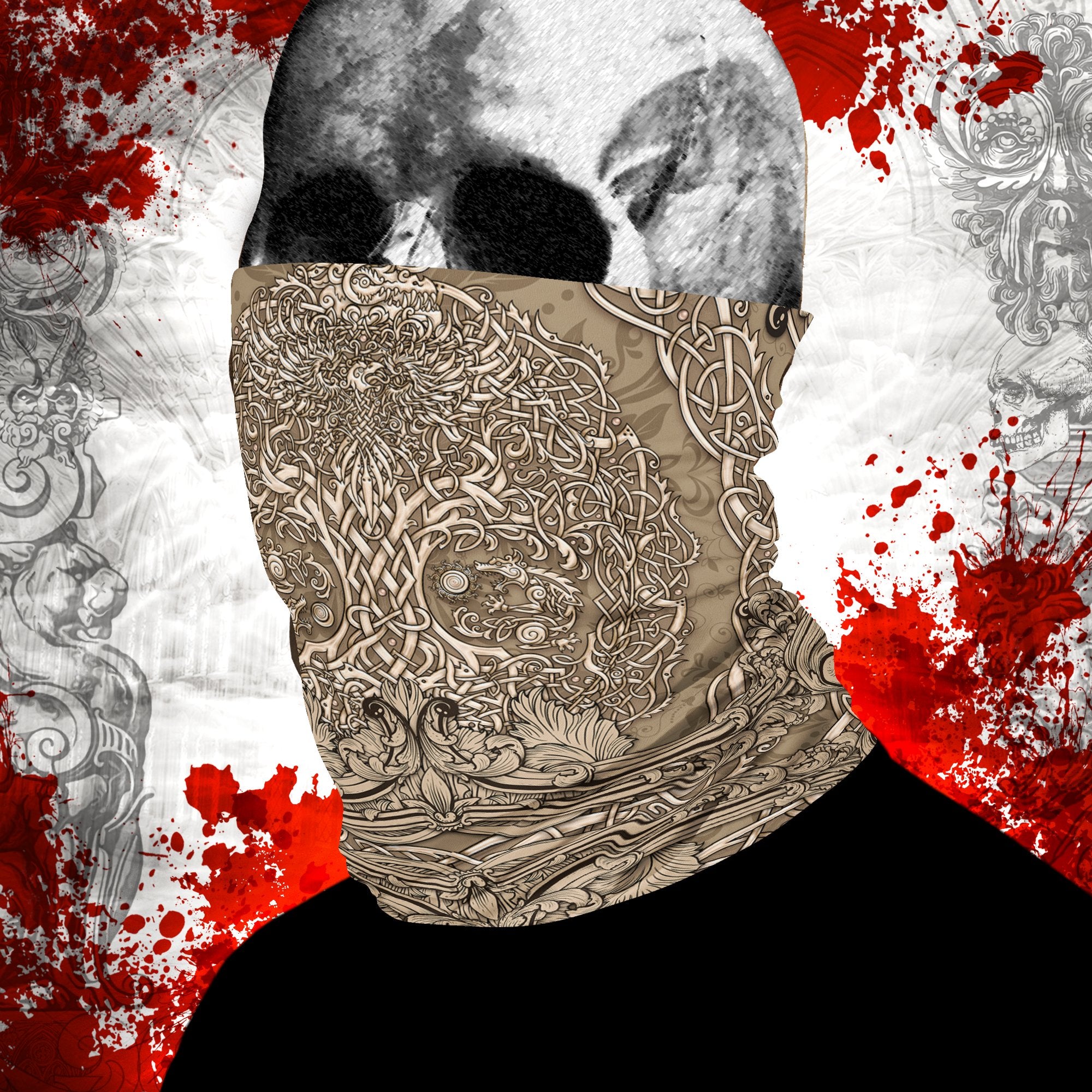 Yggdrasil Neck Gaiter, Face Mask, Printed Head Covering, Viking Tree of Life, Nordic Art - 5 Colors - Abysm Internal