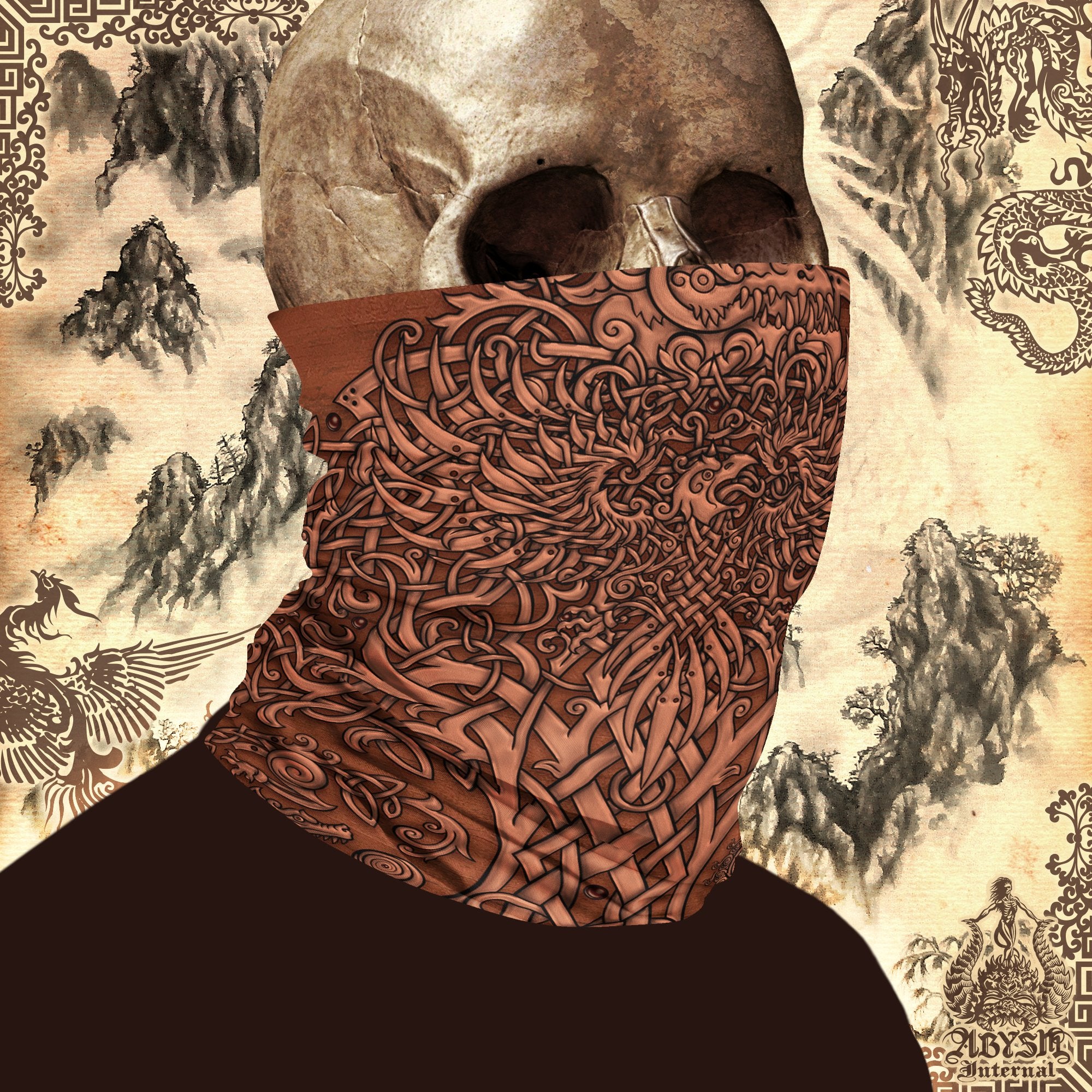 Yggdrasil Neck Gaiter, Face Mask, Printed Head Covering, Viking Tree of Life, Nordic Art - 6 Colors - Abysm Internal