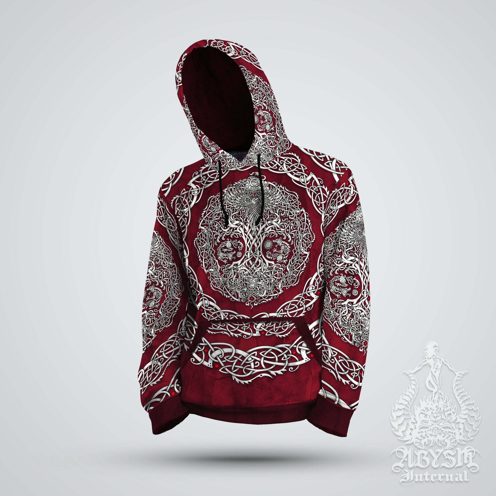 Yggdrasil Sweater, Viking Hoodie, Norse Street Outfit, Tree of Life Streetwear, Alternative Clothing, Unisex - White and Black, Blue or Red, 3 Colors - Abysm Internal