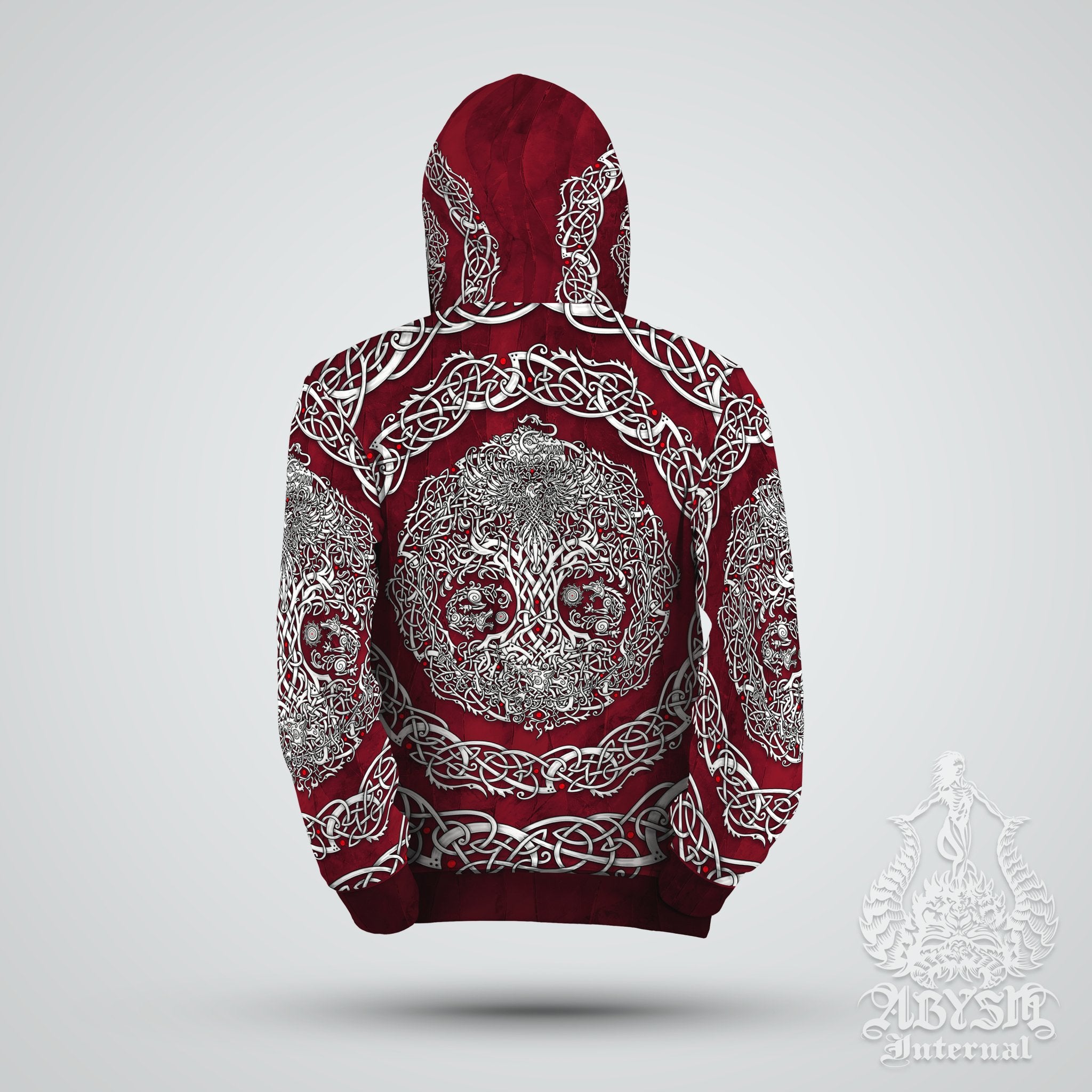 Yggdrasil Sweater, Viking Hoodie, Norse Street Outfit, Tree of Life Streetwear, Alternative Clothing, Unisex - White and Black, Blue or Red, 3 Colors - Abysm Internal