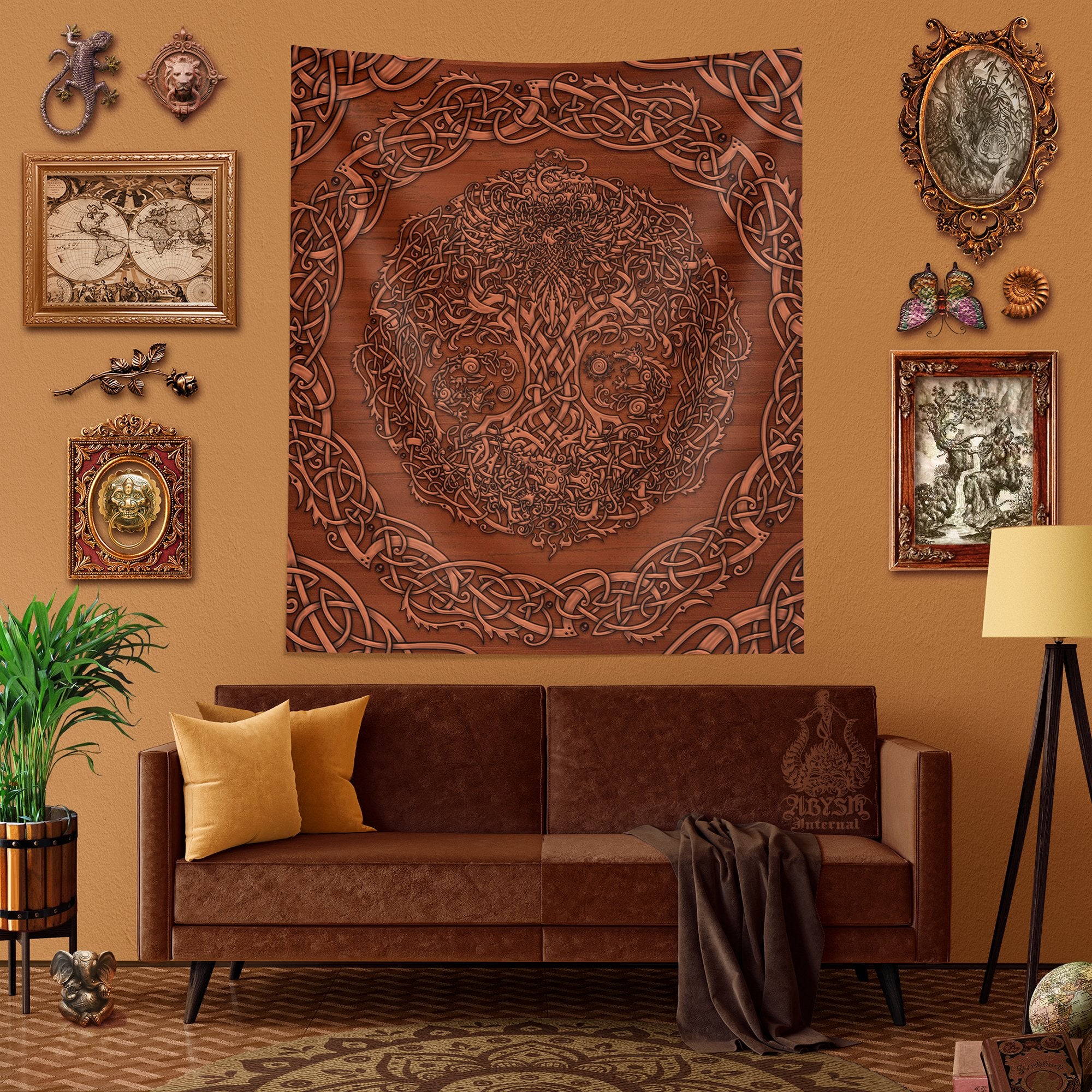 Yggdrasil Tapestry, Viking Wall Hanging, Norse Home Decor, Pagan Vertical Art Print, Nordic Tree of Life - Wood - Abysm Internal