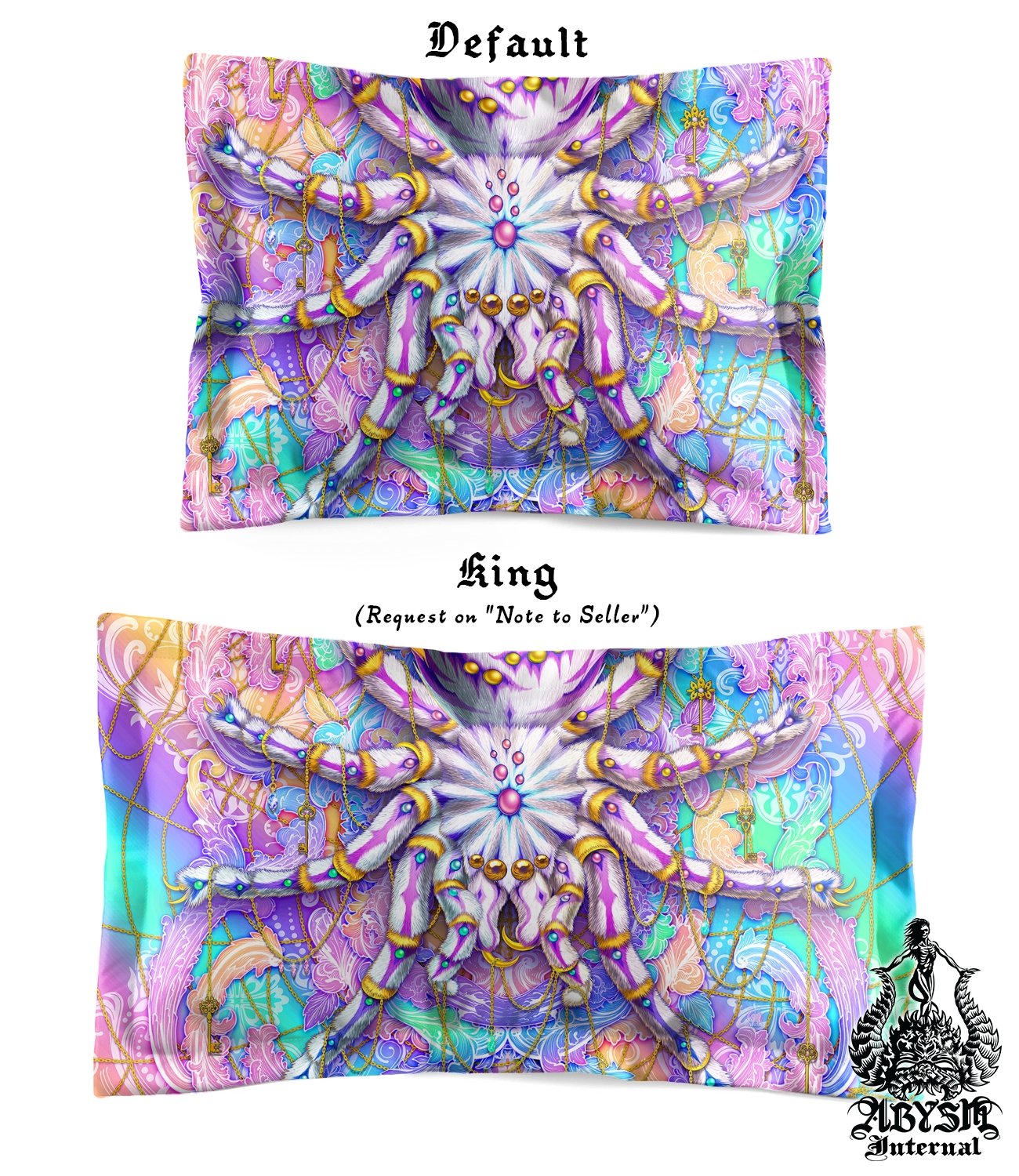 Aesthetic Bedding Set, Comforter and Duvet, Bed Cover and Bedroom Decor, King, Queen and Twin Size - Tarantula Spider, Holographic Pastel Style - Abysm Internal