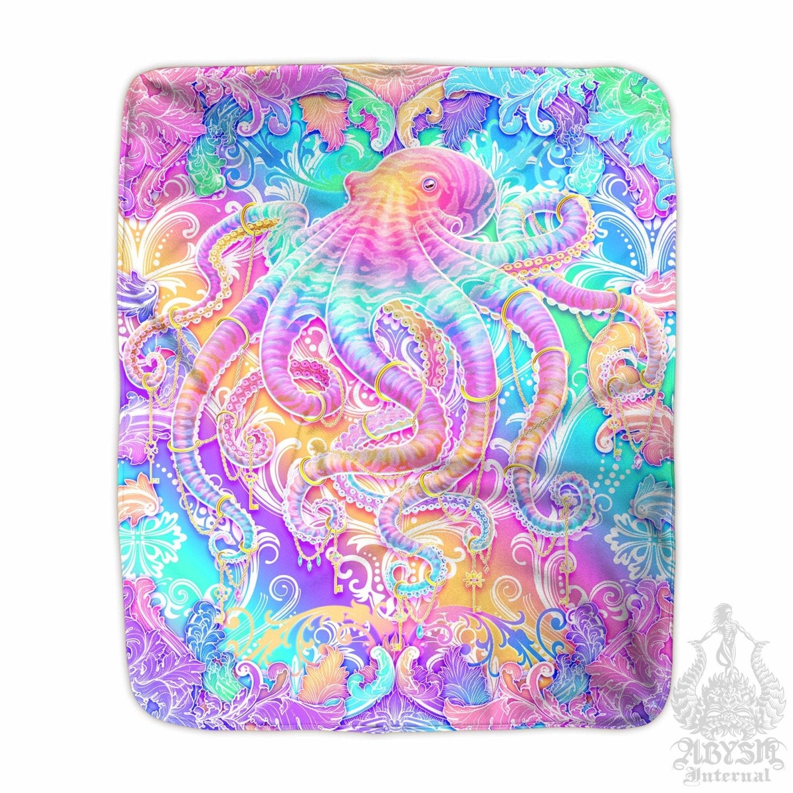 Aesthetic Blanket, Pastel Throw Fleece Blanket, Kawaii Gamer Home Decor, Eclectic and Funky Gift - Octopus, Yume Kawaii, Fairy Kei - Abysm Internal