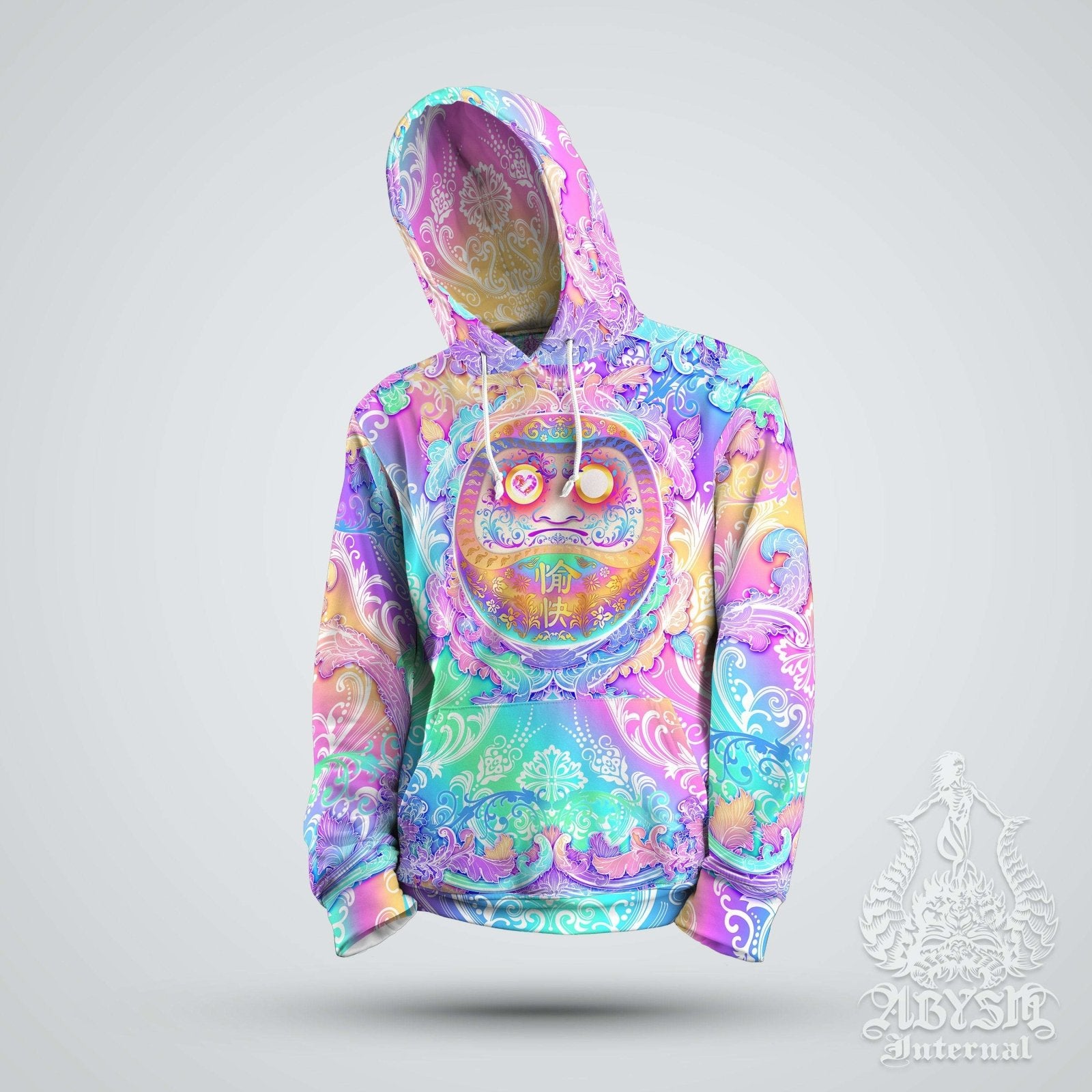 Aesthetic Hoodie, Pastel Streetwear, Rave Outfit, Trippy and Psychedelic Festival Sweater, Holographic Clothing, Unisex - Daruma - Abysm Internal