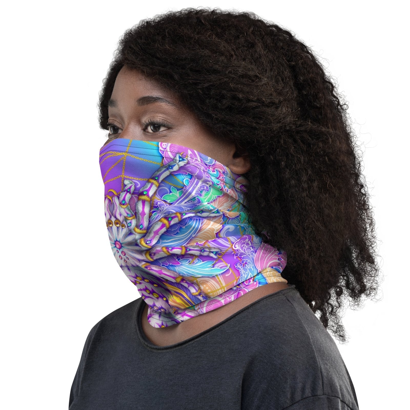 Aesthetic Neck Gaiter, Face Mask, Head Covering, Holographic Pastel, Psychedelic Rave Festival Outfit, Tarantula Lover Gift - Spider - Abysm Internal