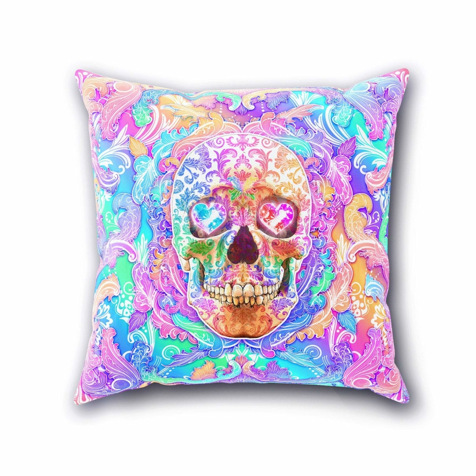 Aesthetic Skull Throw Pillow, Decorative Accent Cushion, Pastel Horror Room Decor, Psychedelic Art, Funky and Eclectic Home - Abysm Internal