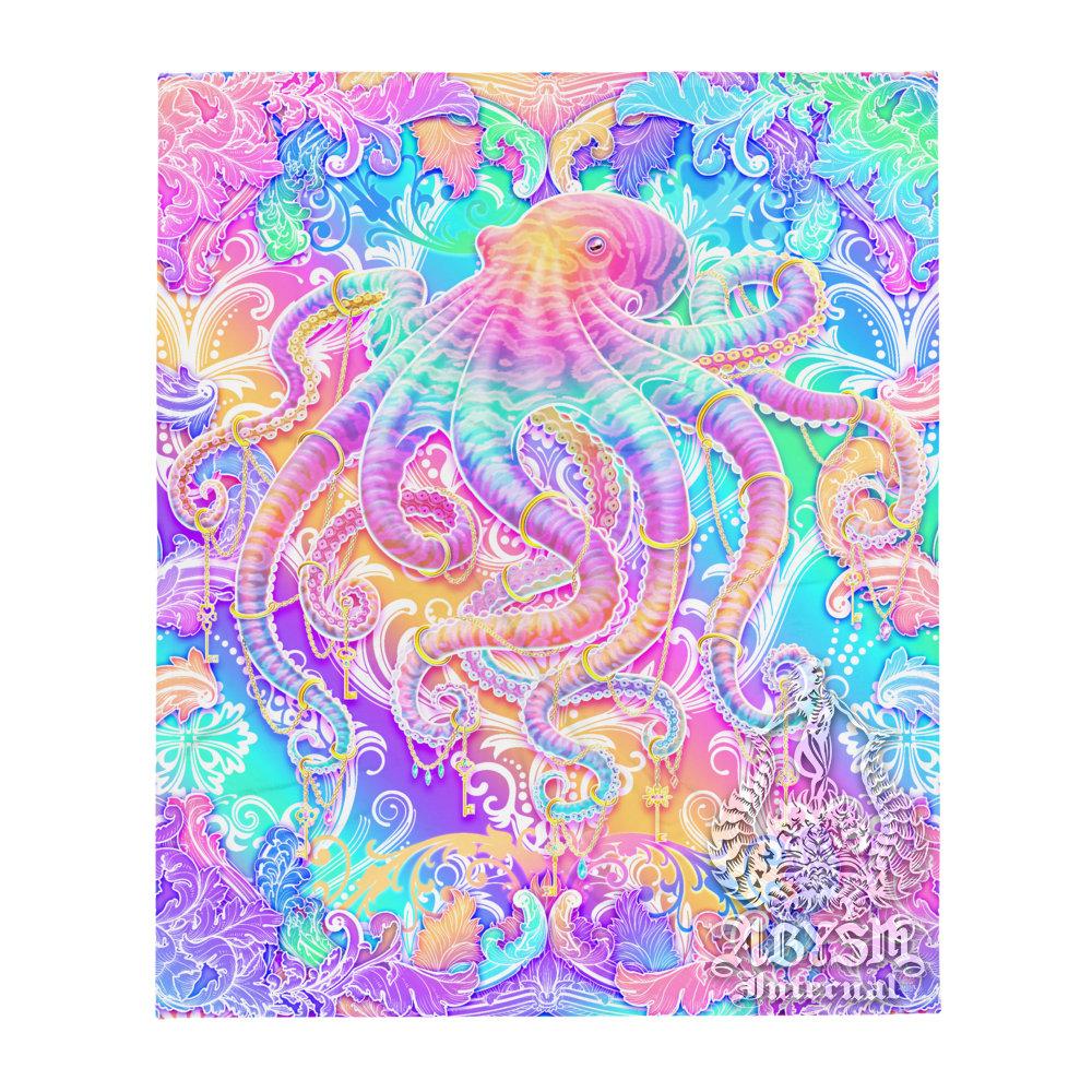 Aesthetic Tapestry, Holographic Wall Hanging, Psychedelic Home Decor, Art Print, Eclectic and Funky - Pastel Octopus, Yume Kawaii and Fairy Kei - Abysm Internal