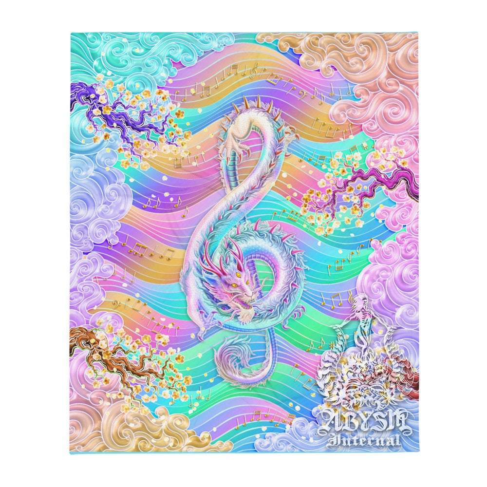 Aesthetic Tapestry, Music Wall Hanging, Pastel Home Decor, Art Print, Eclectic and Funky - Dragon, Yume Kawaii and Fairy Kei, Treble Clef - Abysm Internal