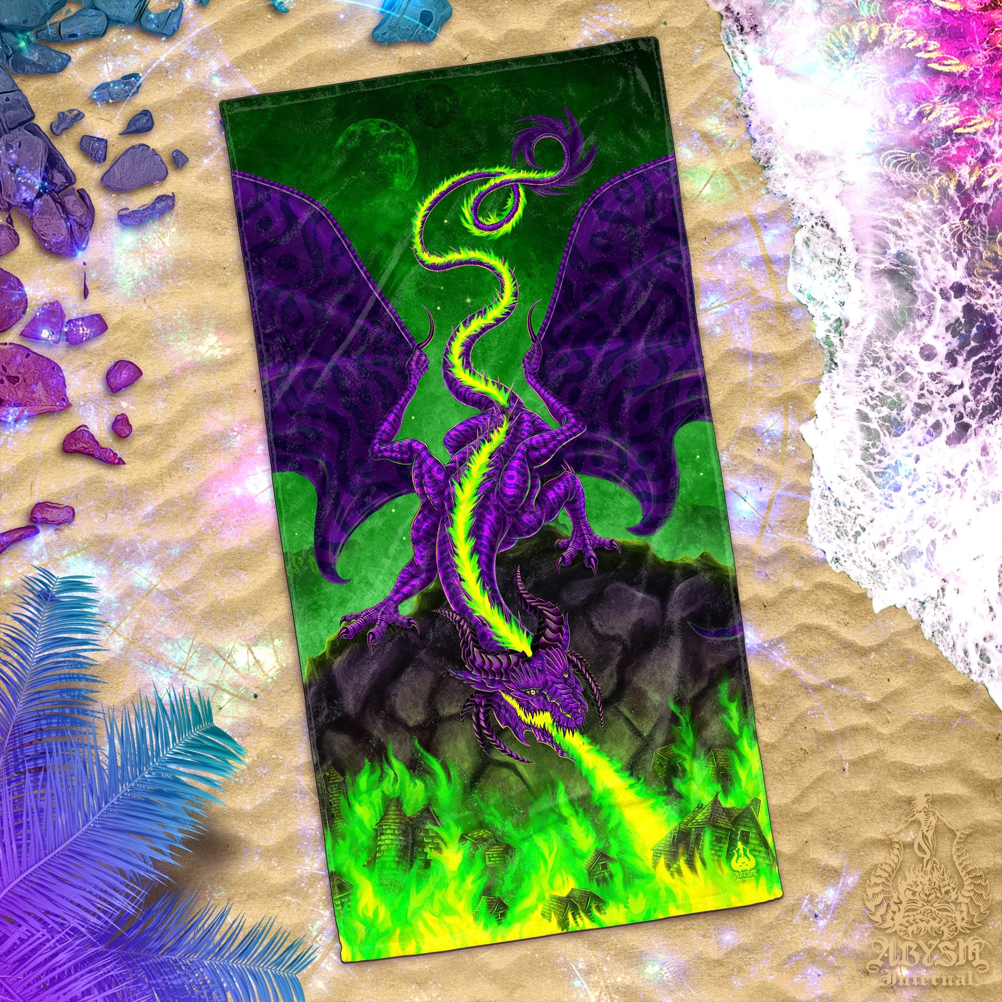 ALL Fire Dragon Beach Towel Designs, Gift Idea for Gamer or DM - 10 Colors - Abysm Internal