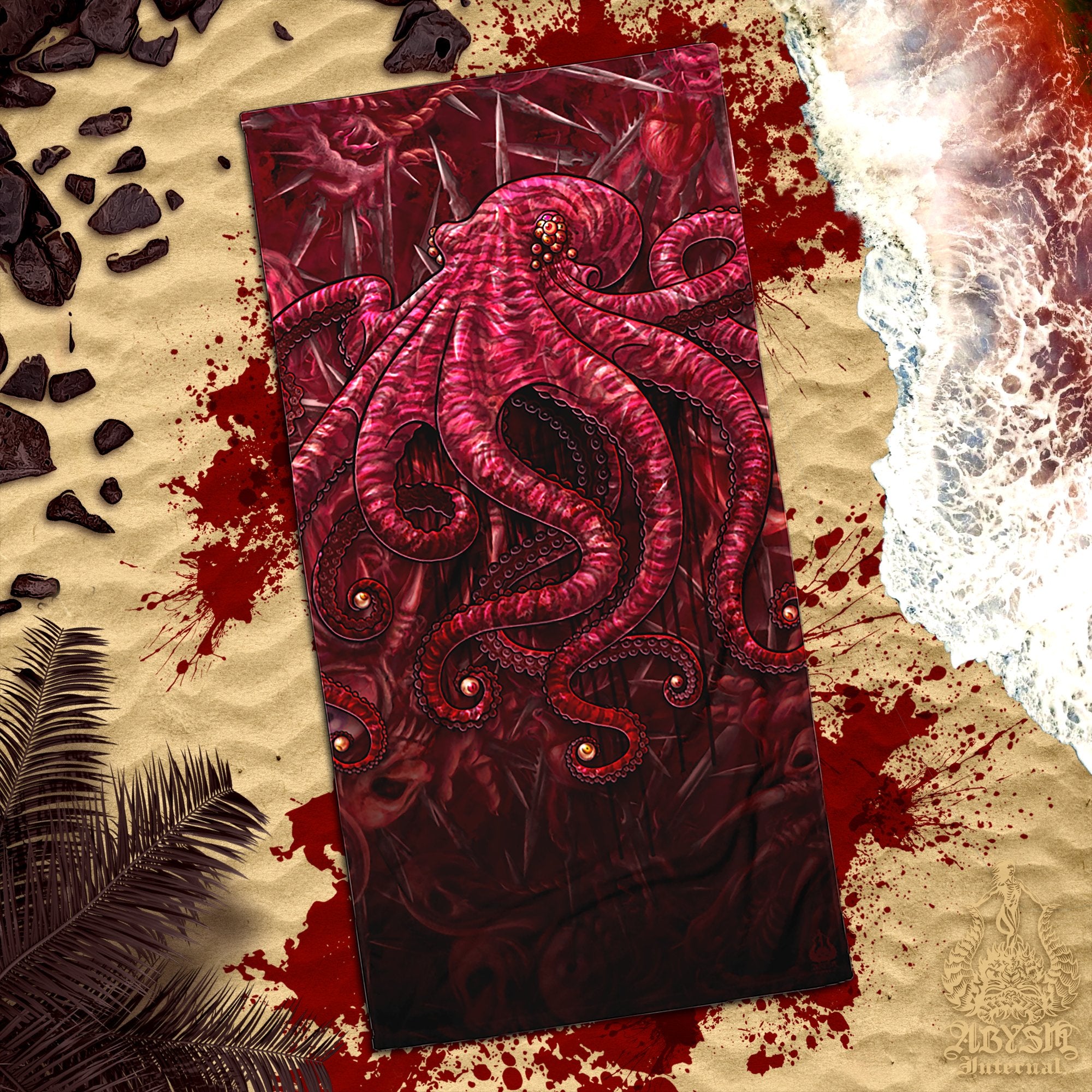 ALL Gore & Blood Beach Towel, Halloween Gift, Horror Art - Cross, Reaper, Medusa, Octopus, Spider, 8 Designs - Abysm Internal