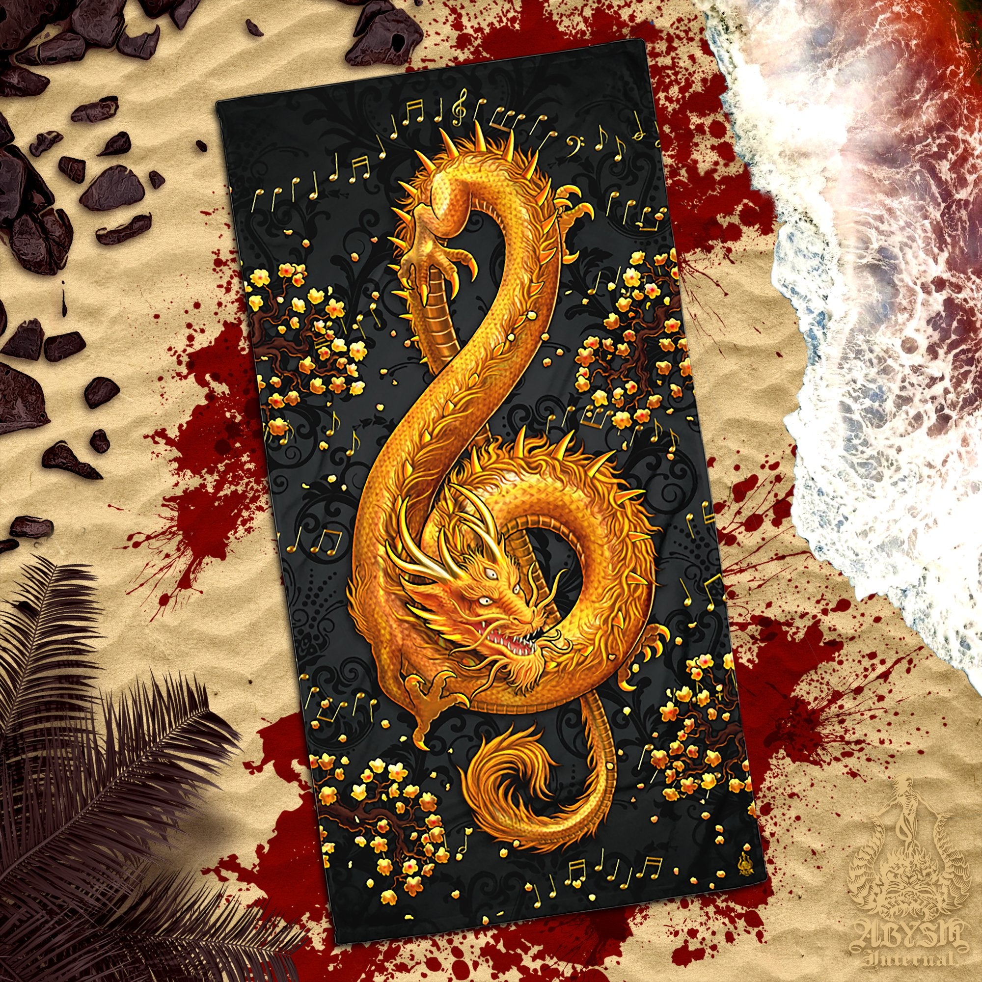 ALL Gothic Music Dragon Beach Towel, Treble Clef, Cool Gift Idea for Gamer - 10 Colors - Abysm Internal