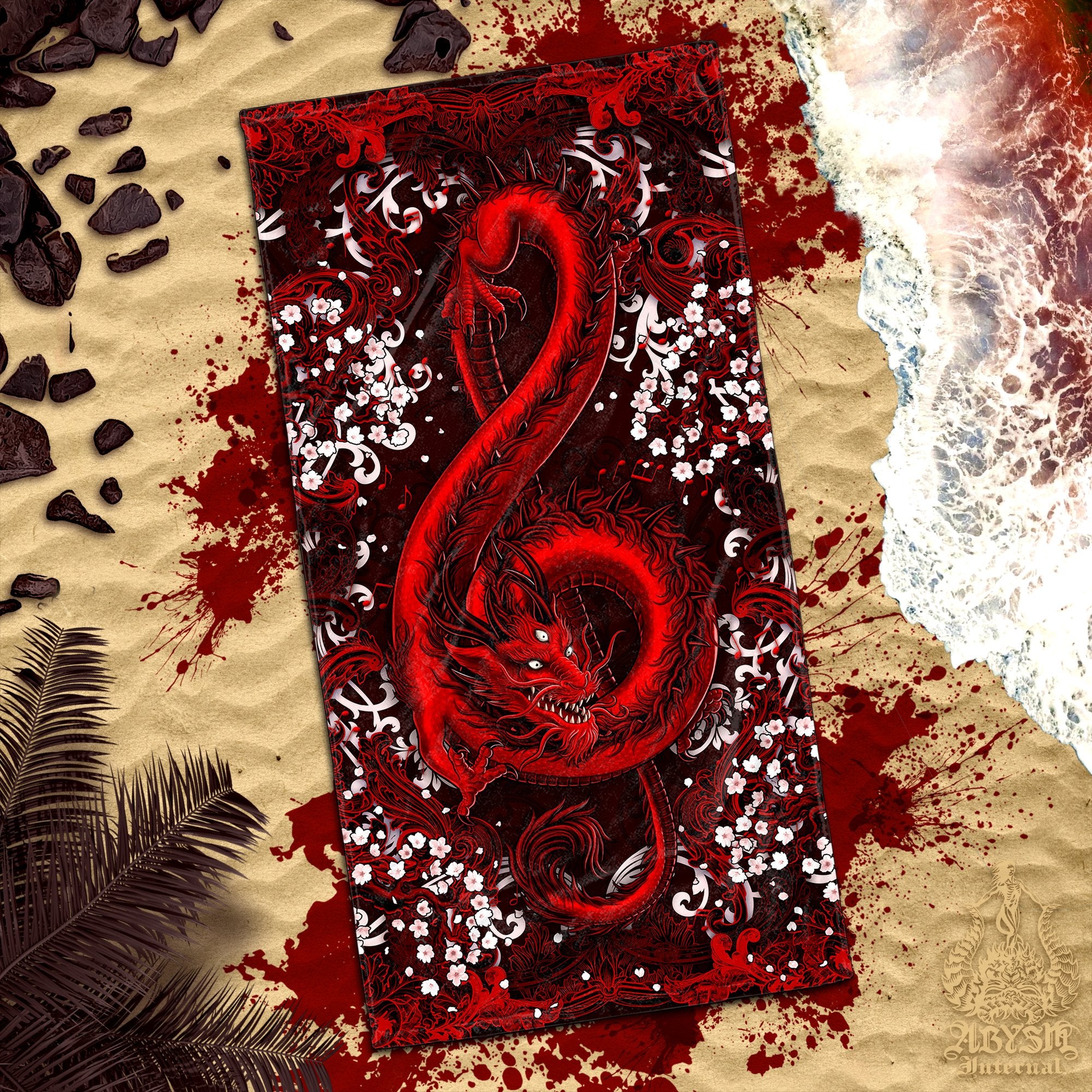 ALL Gothic Music Dragon Beach Towel, Treble Clef, Cool Gift Idea for Gamer - 10 Colors - Abysm Internal