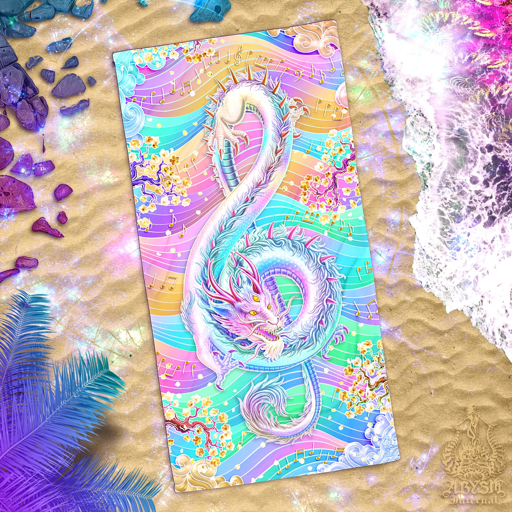 ALL Pastel Beach Towel, Aesthetic Psychedelic Surfer Gift - Daruma, Skull, Medusa, Music Dragon, Octopus, Oni, Spider, Tree of Life, 8 Designs - Abysm Internal