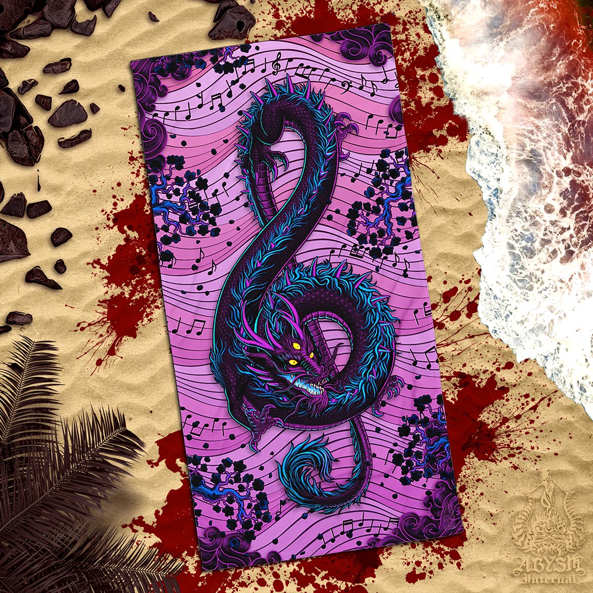 ALL Pastel Goth Beach Towel Designs, Black Purple Whimsigoth Art, Cool Gift Idea for Surfers - Octopus, Ankh, Lion, Kitsune, Medusa, Music Dragon, Oni, Spider, Skull, Daruma, Viking, Tree of Life, 13 Designs - Abysm Internal