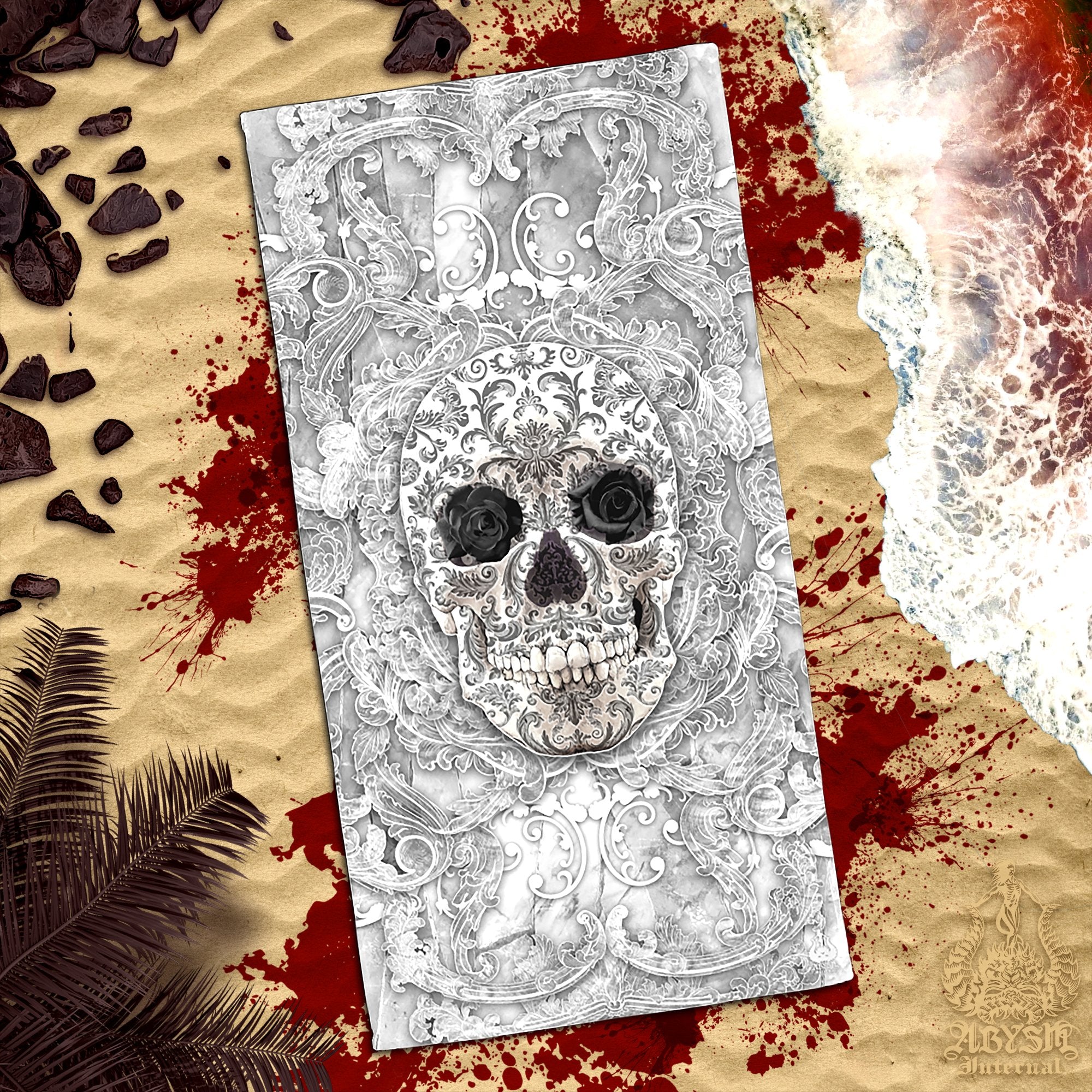 ALL Skull Beach Towel, Macabre Art, Sugar Skull, Day of the Dead, Dia de los Muertos - 14 Colors - Abysm Internal