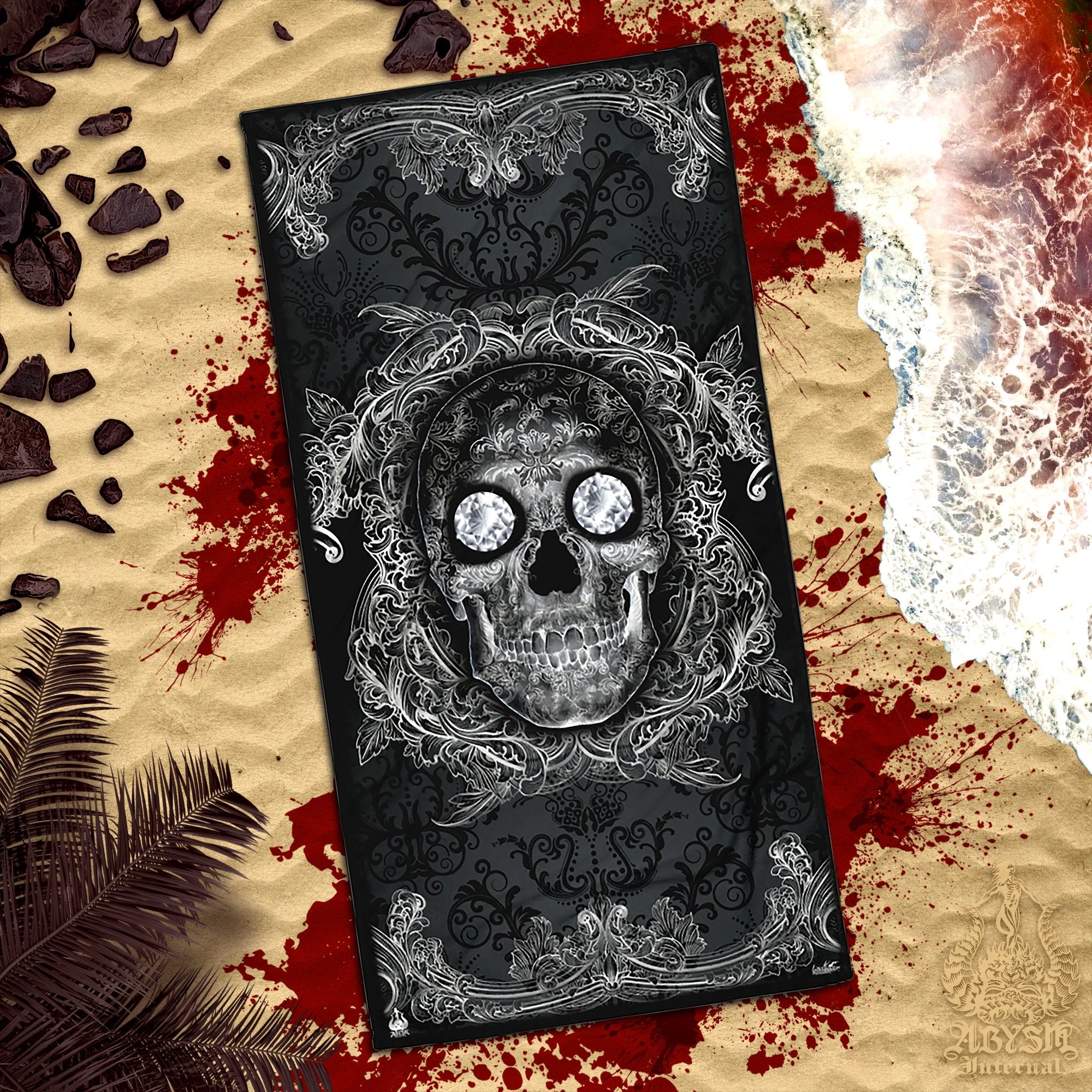 ALL Skull Beach Towel, Macabre Art, Sugar Skull, Day of the Dead, Dia de los Muertos - 14 Colors - Abysm Internal