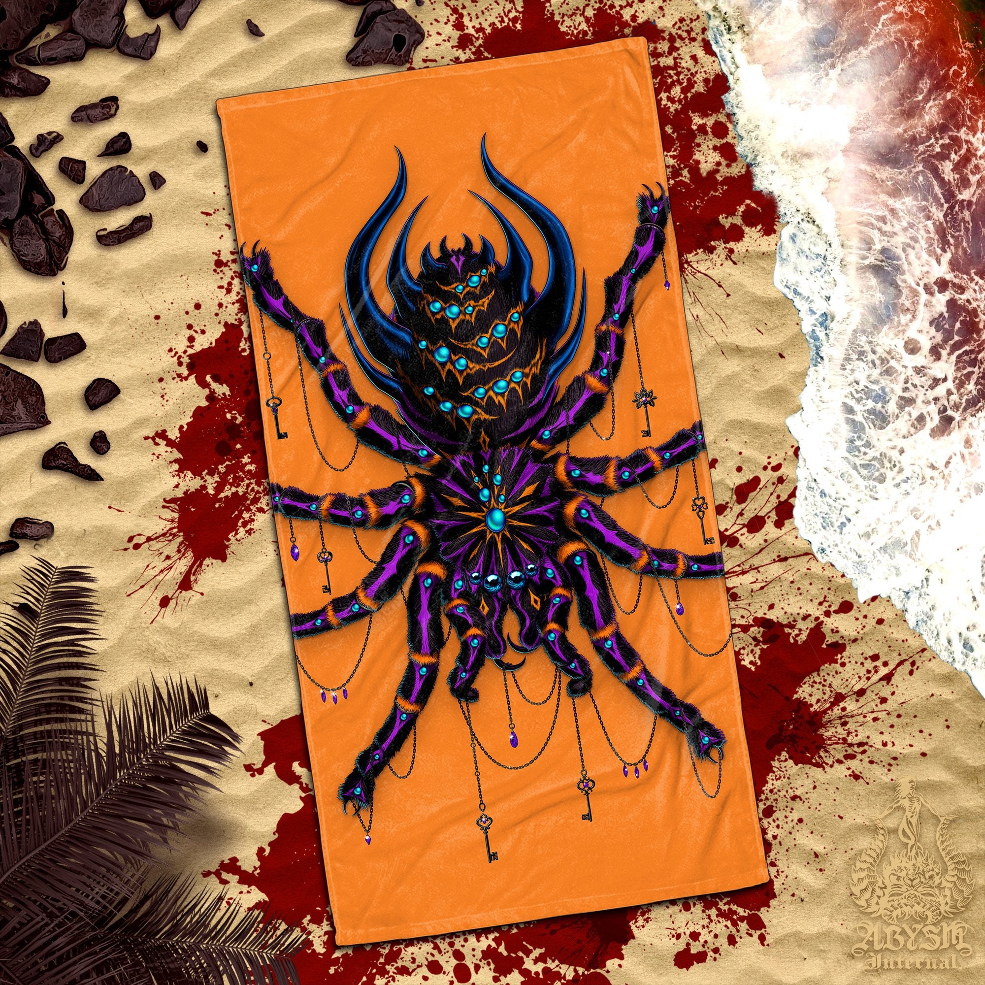 ALL Spider Beach Towel, Gothic Art Print, Gift for Tarantula Lovers - 16 Colors - Abysm Internal