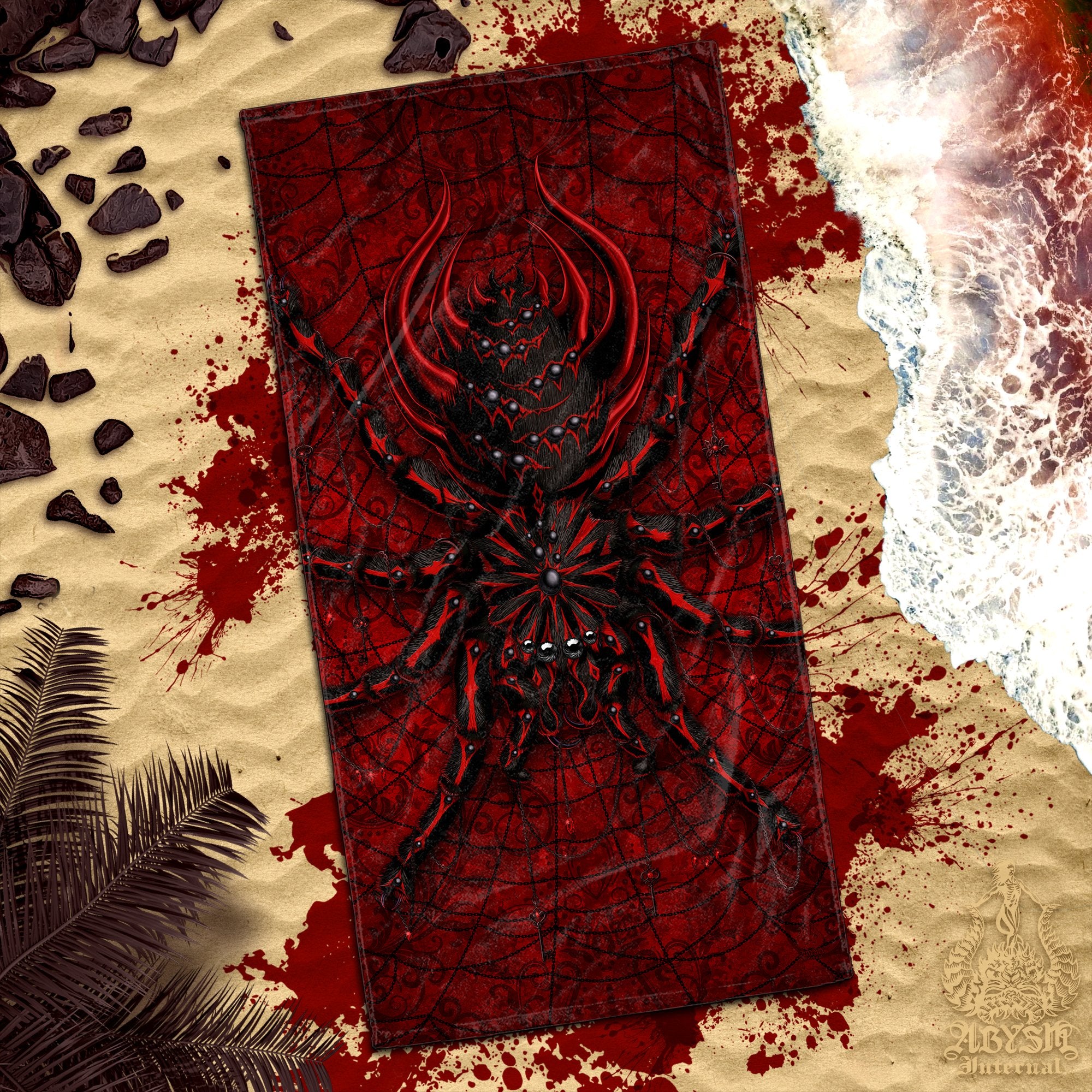 ALL Spider Beach Towel, Gothic Art Print, Gift for Tarantula Lovers - 16 Colors - Abysm Internal